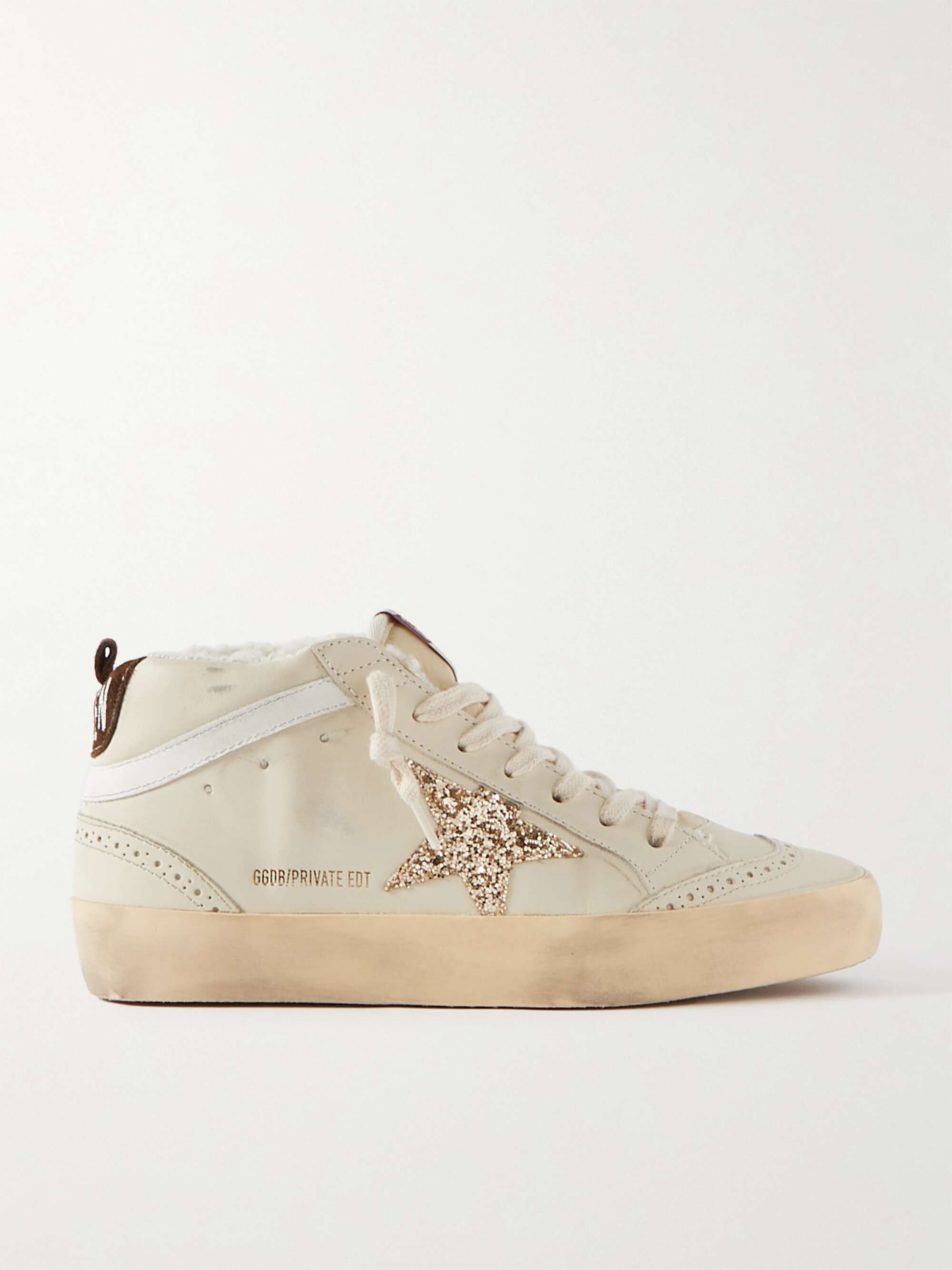 GOLDEN GOOSE Superstar distressed shearling-lined rubber and leather  sneakers | NET-A-PORTER