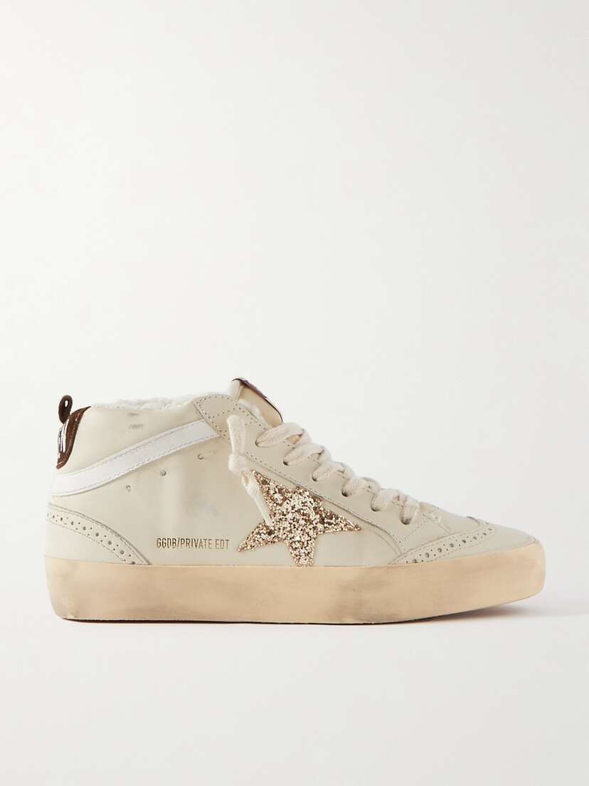 Golden Goose Superstar Distressed Shearling-lined Rubber And Leather Sneakers
