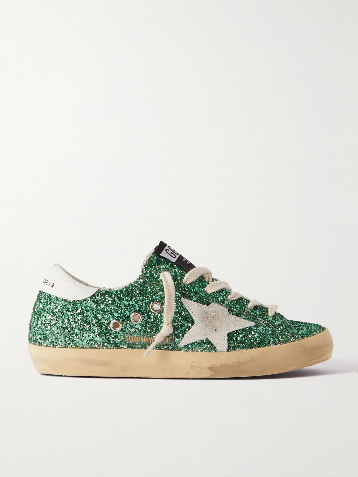 Golden Goose - Superstar Distressed Suede-trimmed Glittered Leather Sneakers - Green