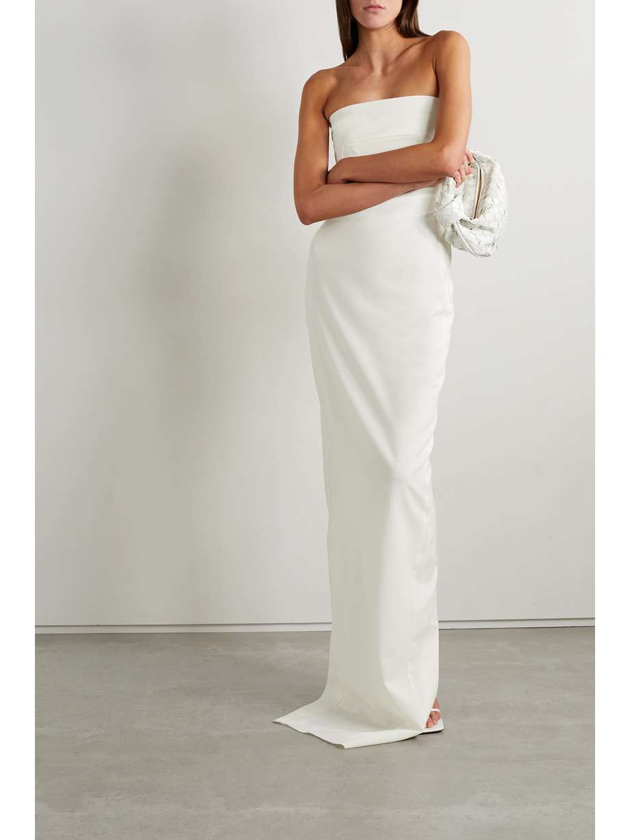 EXCLUSIVE AT NET-A-PORTER. Rick Owens' gown is perfect for your big day or events leading up to it like your bridal shower or rehearsal dinner. Cut from wool-blend crepe, it has a column silhouette with a strapless neckline supported by boning and underwired cups. The satin lining ensures smoothness and comfort.