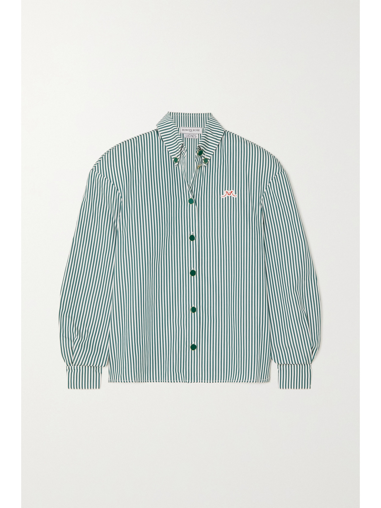 Rowen Rose Embroidered Striped Cotton-poplin Shirt - Green