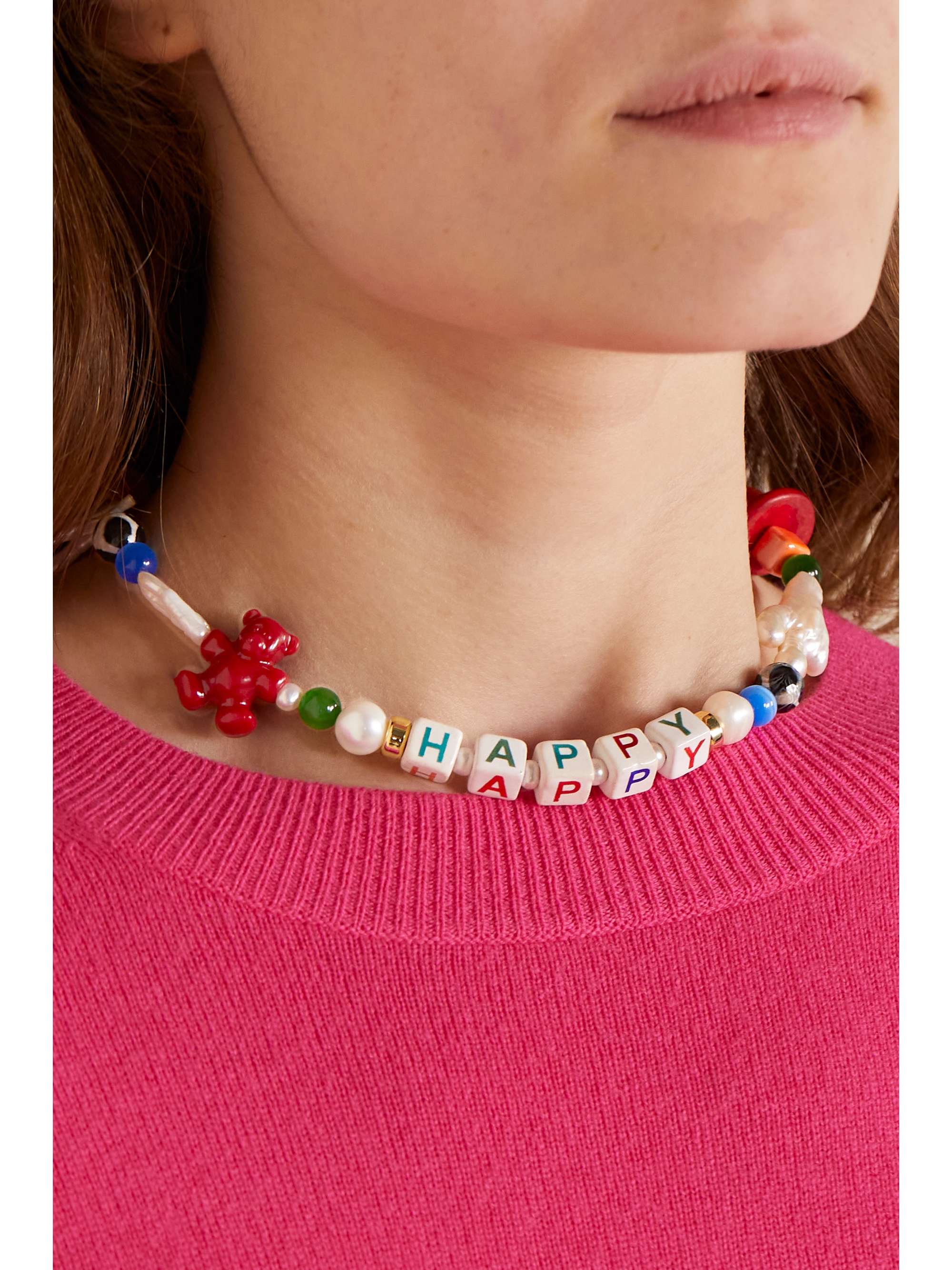 ÉLIOU Vix gold-tone, bead, pearl and jasper choker