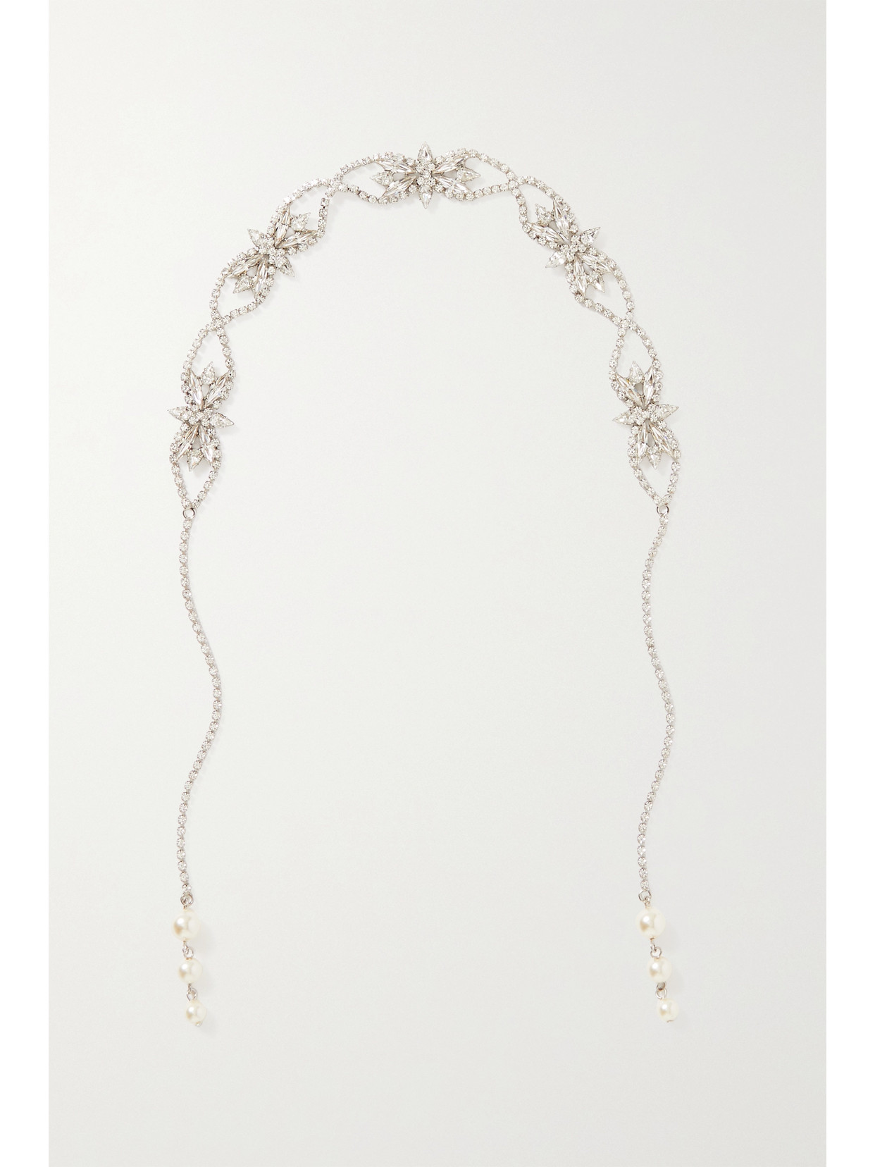 LELET NY MARTHA FAUX PEARL-EMBELLISHED SILVER-TONE AND SWAROVSKI CRYSTAL HEADBAND