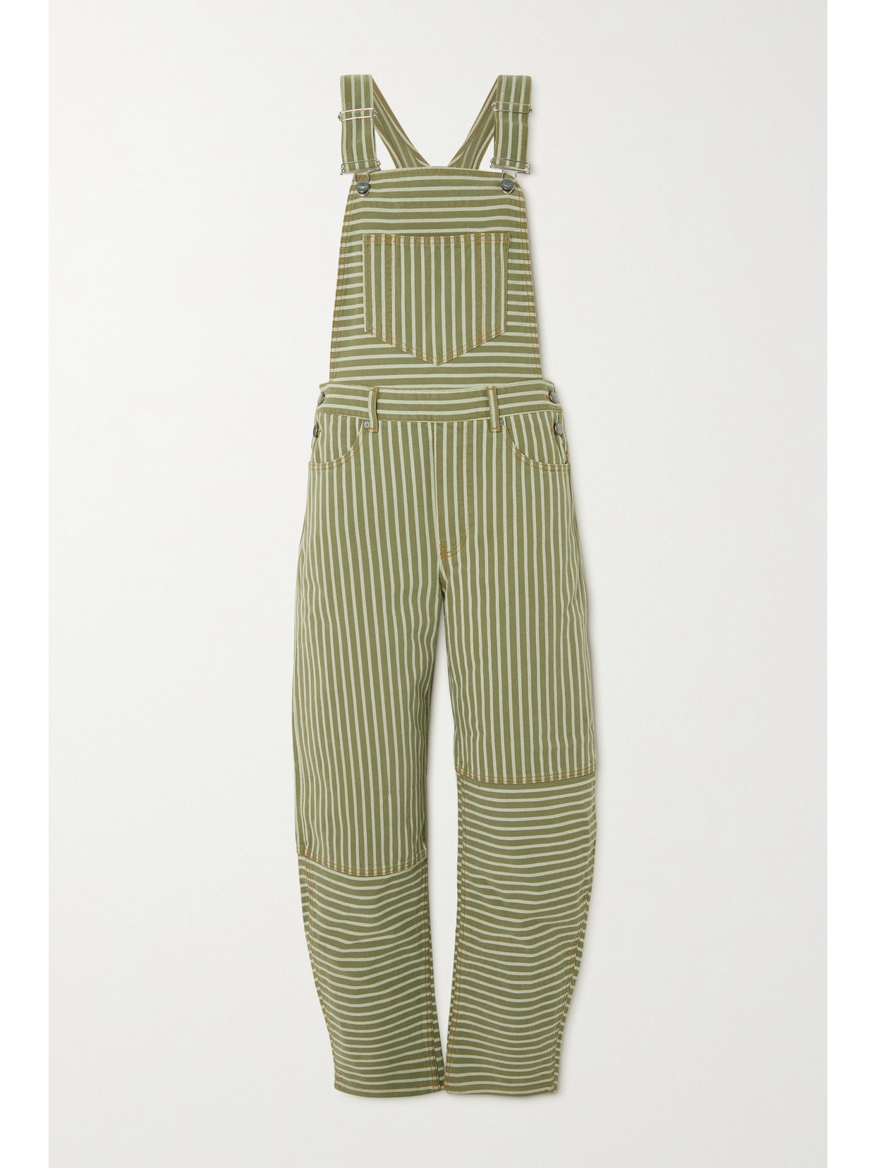 Ganni Striped Organic Denim Jumpsuit In Green,multi ModeSens