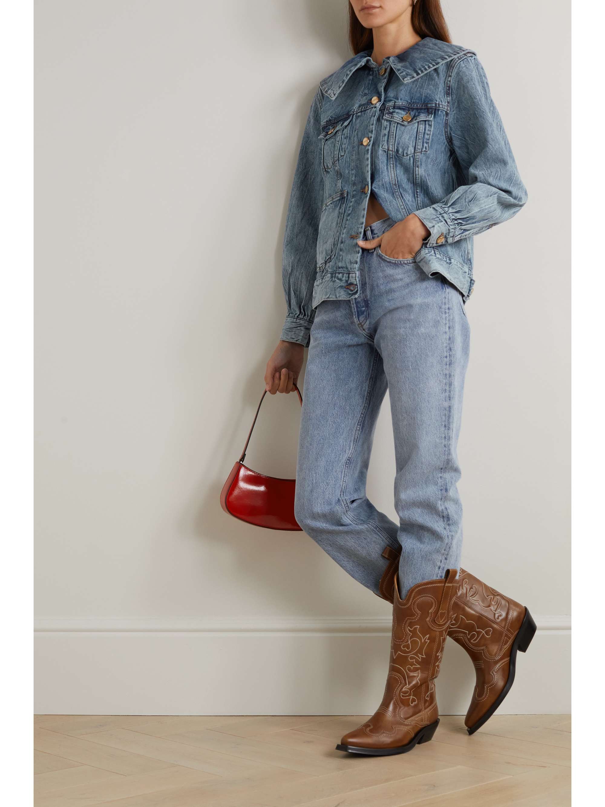 Ganni - Crinkled-denim Jacket - Blue - XXS/XS - Net A Porter