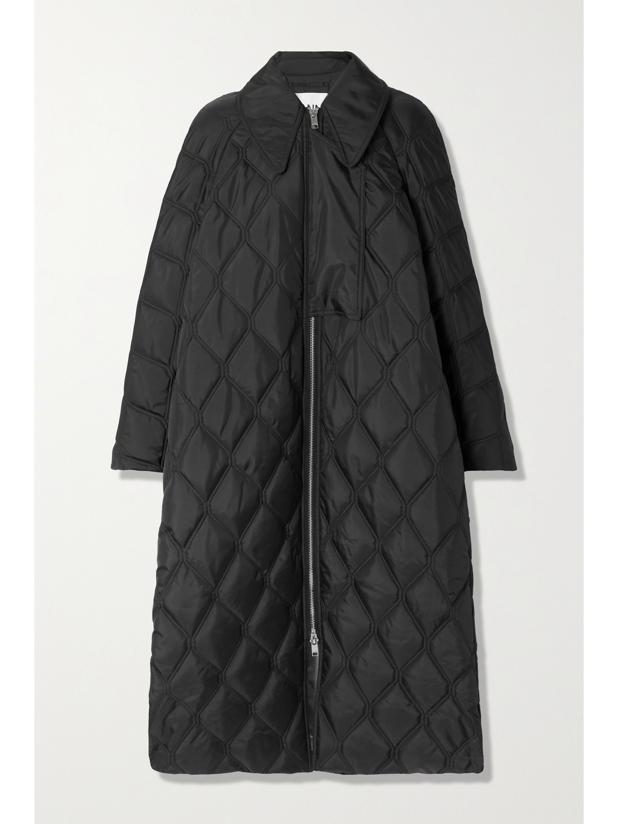 Ganni Quilted Recycled Ripstop Maxi Coat In Black
