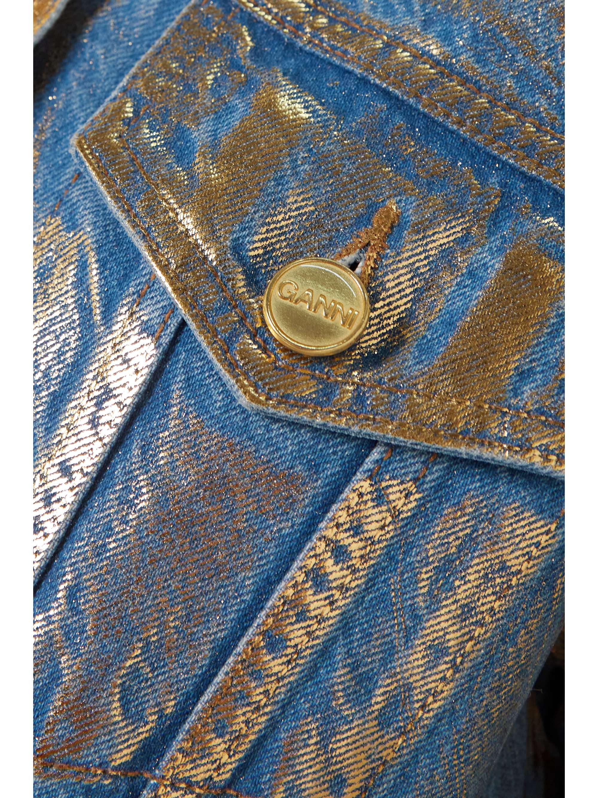 GANNI Cropped metallic organic denim jacket