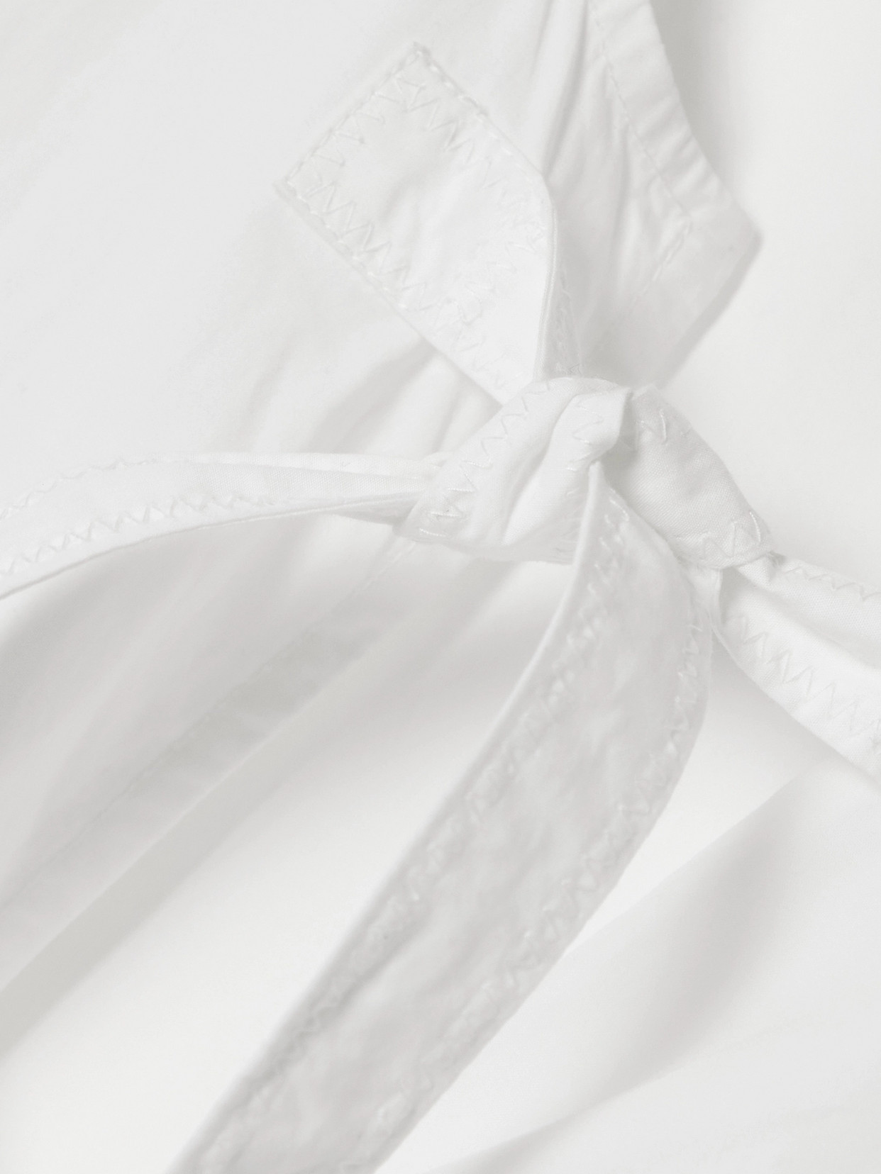 Ganni Poplin Front-tie Peplum Blouse With Puffed-sleeves In White