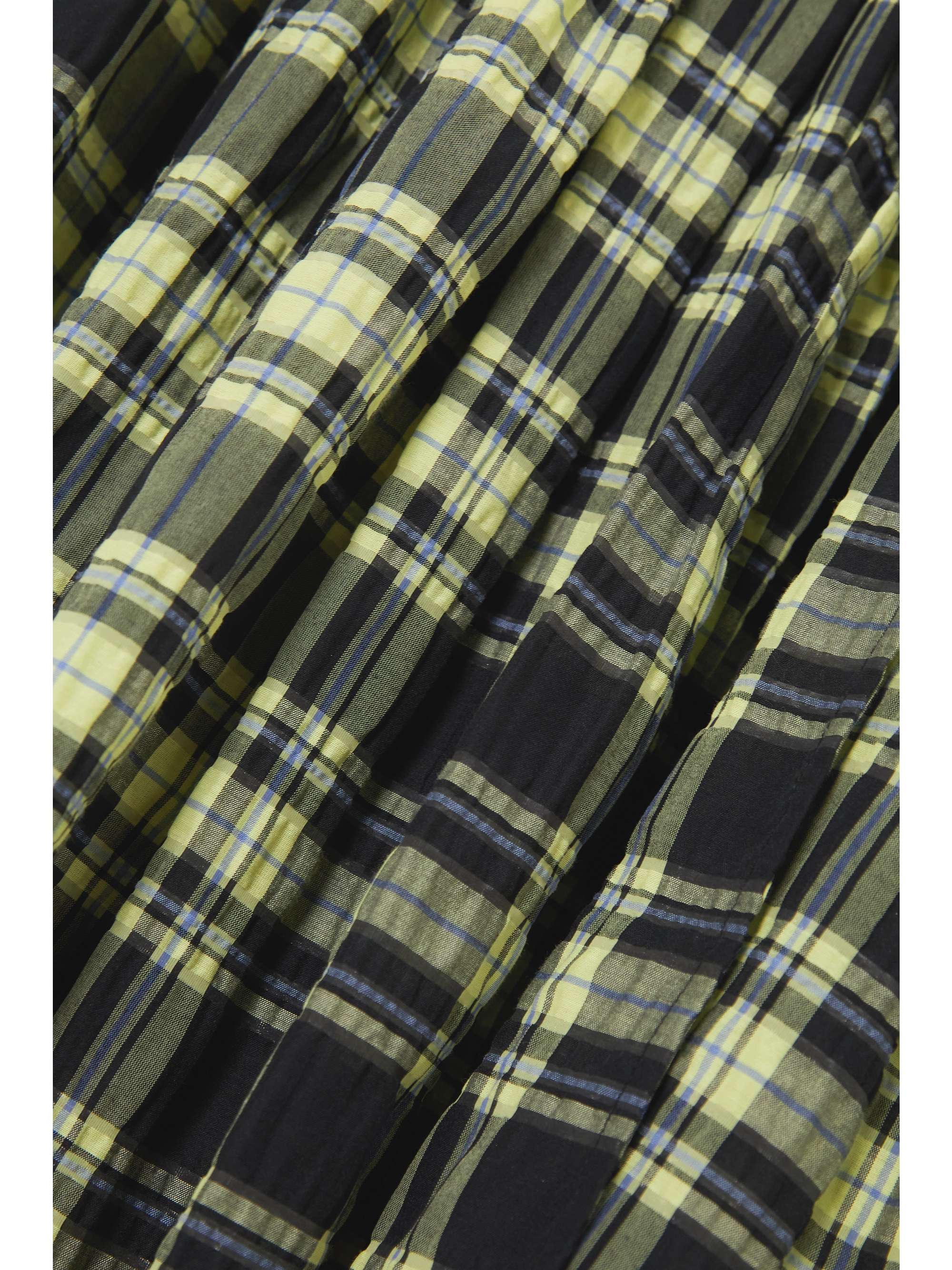 GANNI Wrap-effect checked organic cotton-blend seersucker mini dress