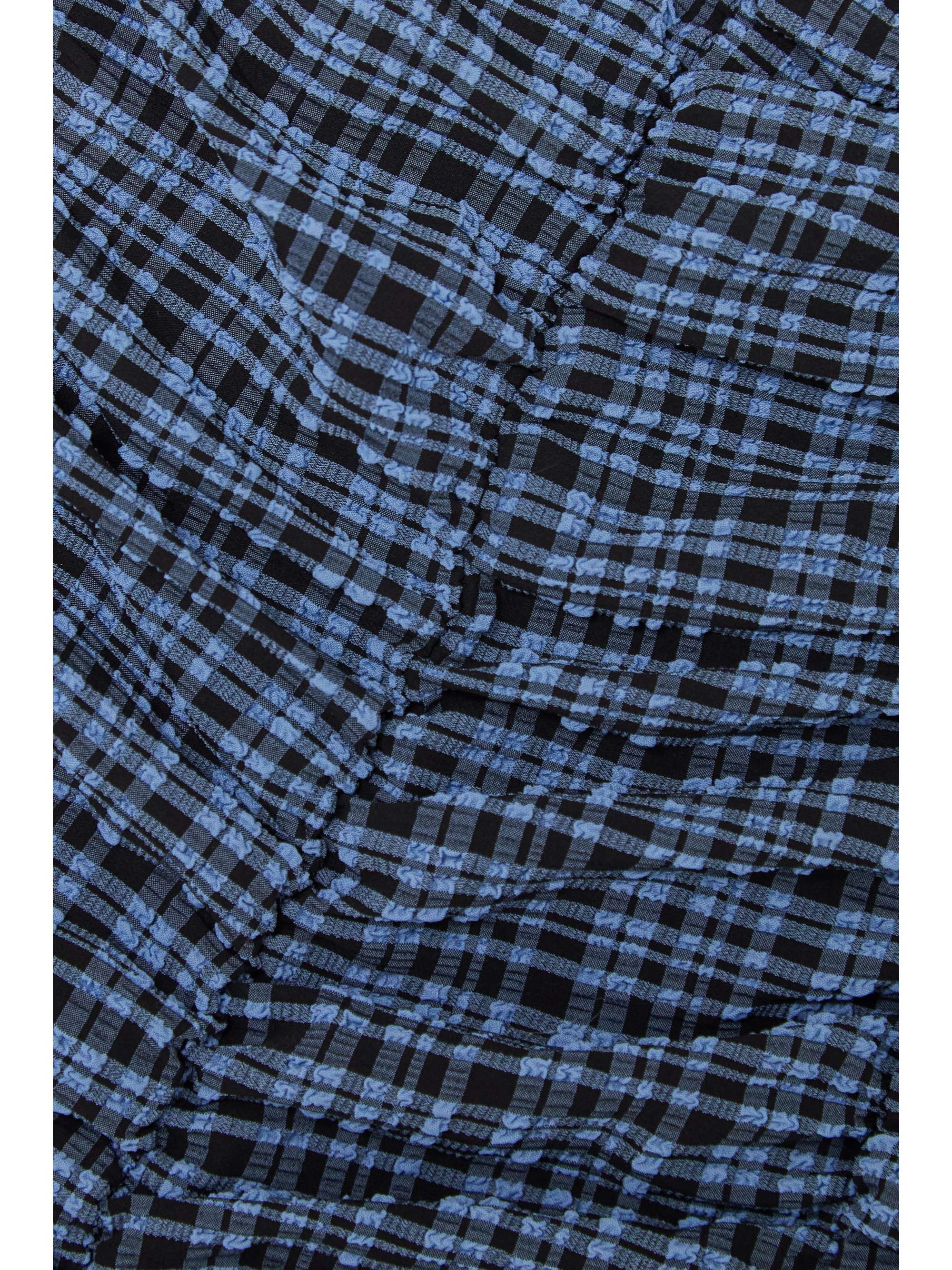 GANNI Ruched checked stretch recycled-seersucker mini dress