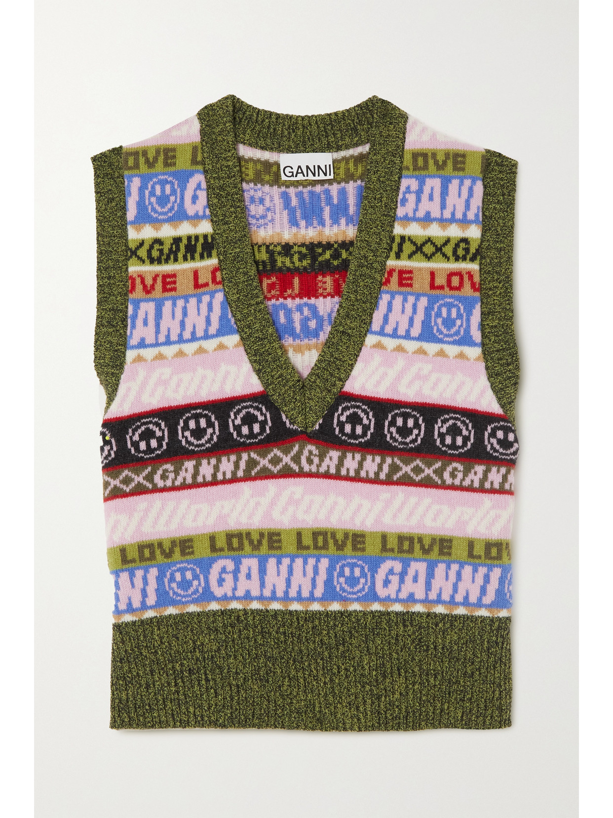 GANNI RECYCLED WOOL-BLEND JACQUARD VEST