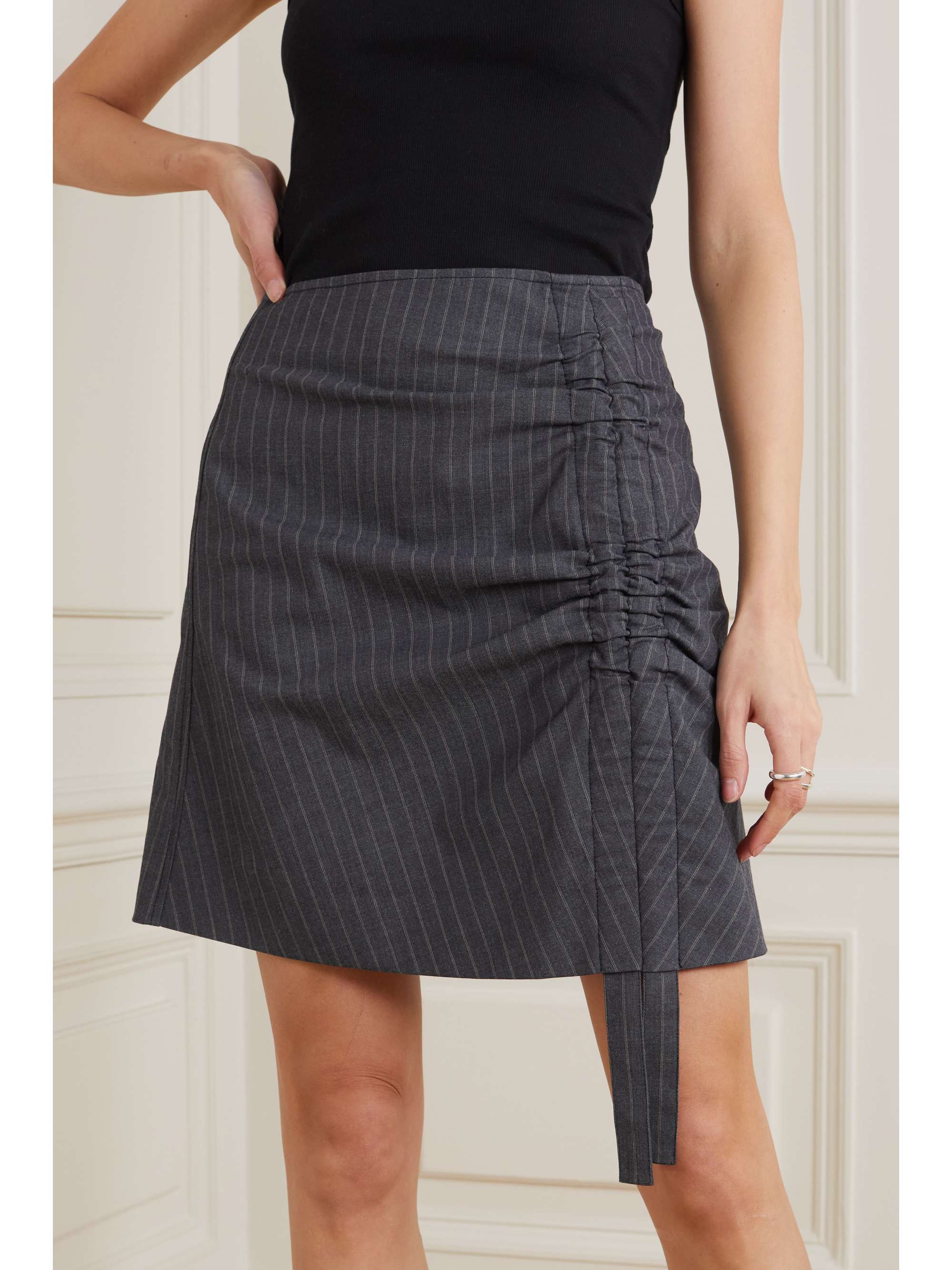 Ganni Pinstriped Mini Skirt With Flounce Hem | Balardi