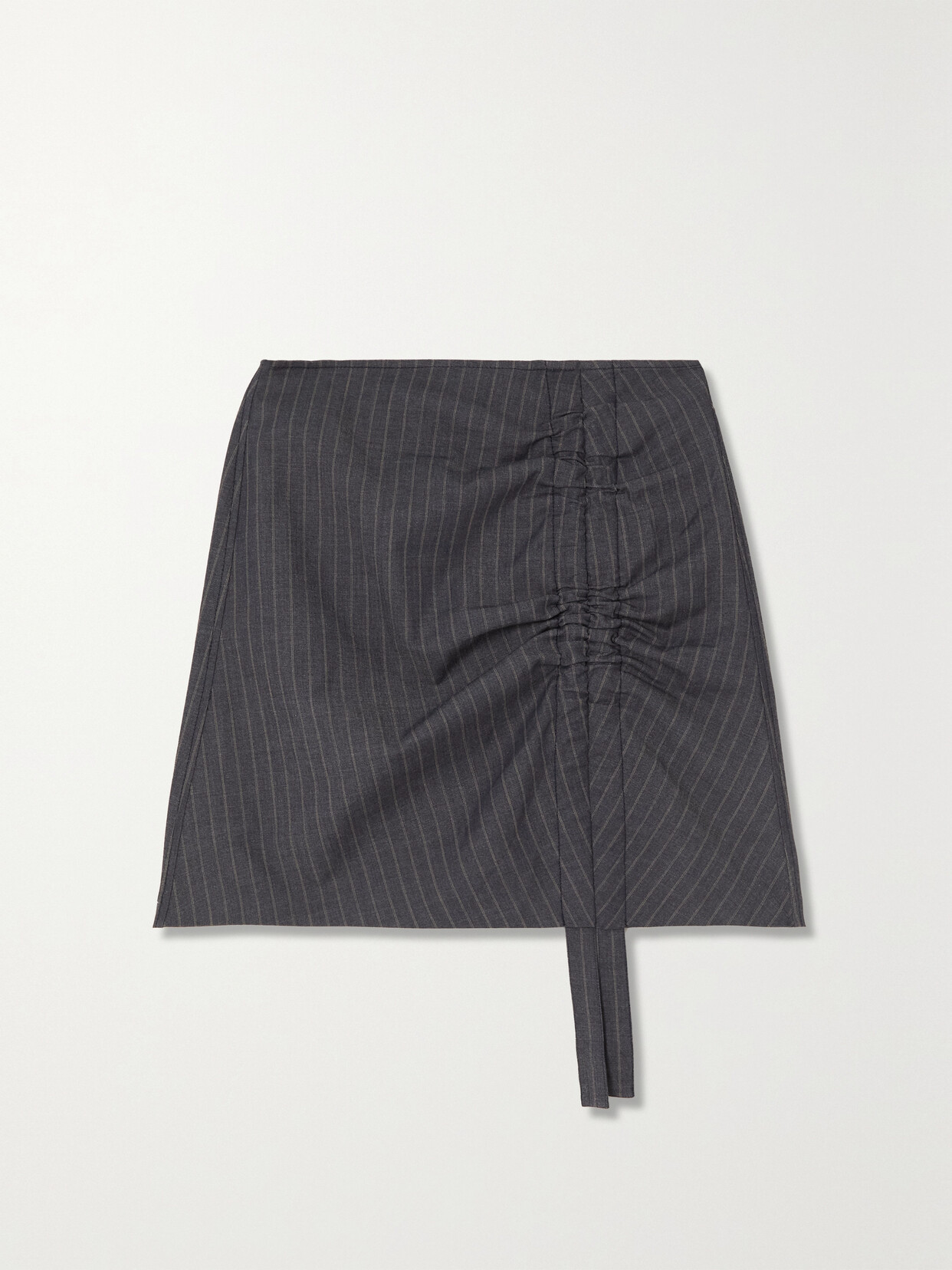 Ganni Ruched Pinstriped Recycled Twill Mini Skirt In Gray