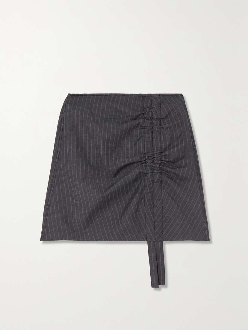 Ganni Ruched Pinstriped Recycled Twill Mini Skirt