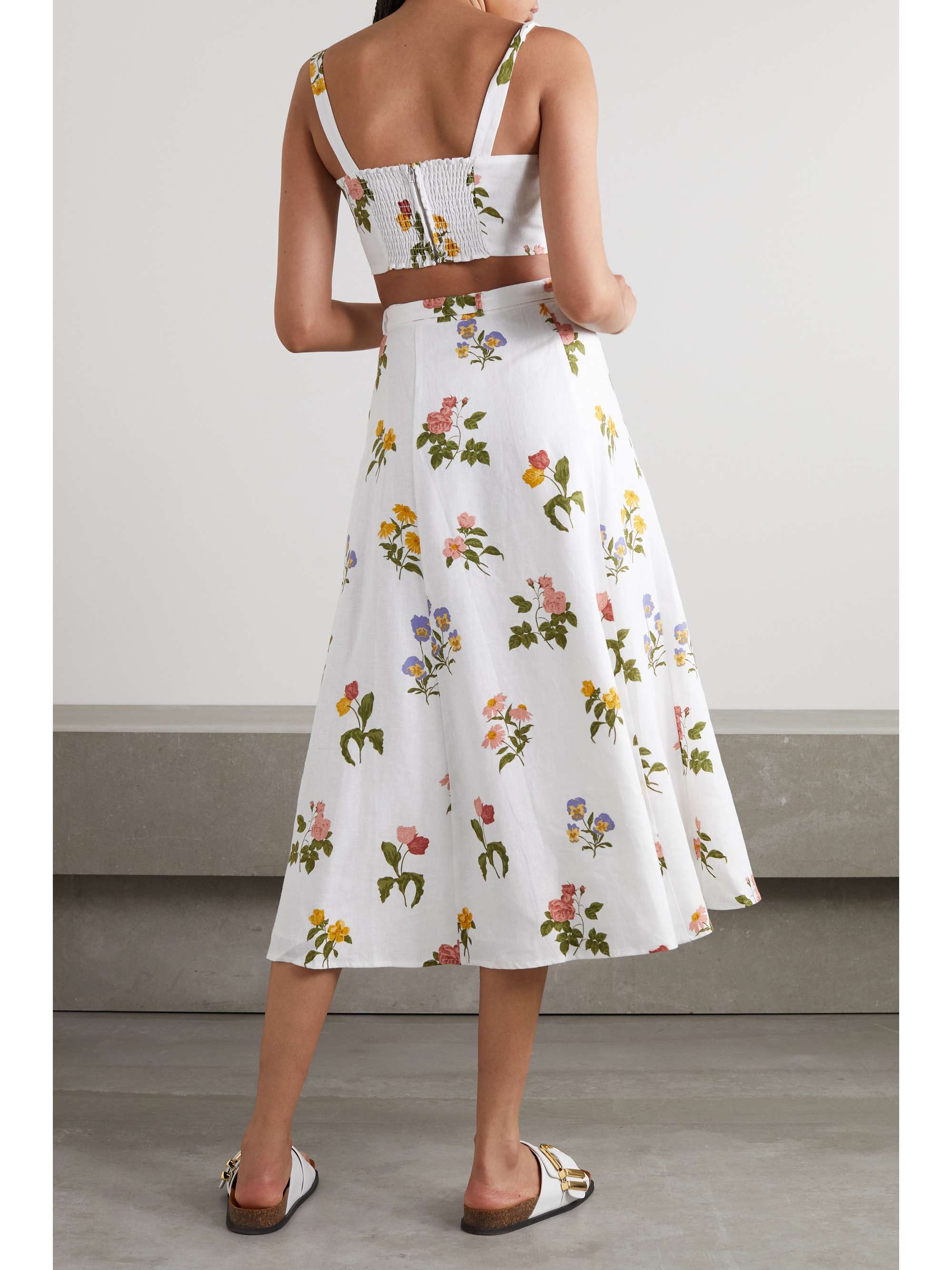 REFORMATION Cole floral-print cropped top and belted midi skirt set