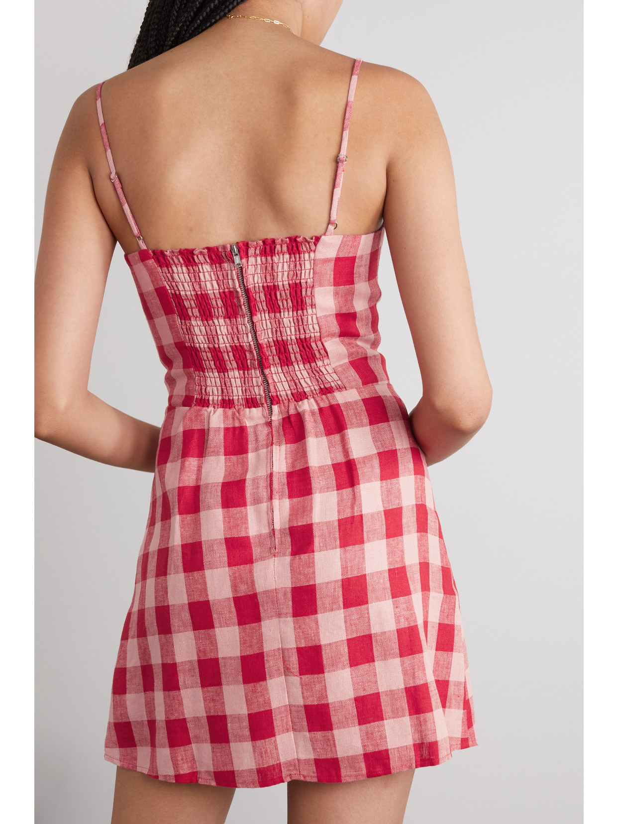 Reformation - Huckleberry Checked Linen Mini Dress - Pink