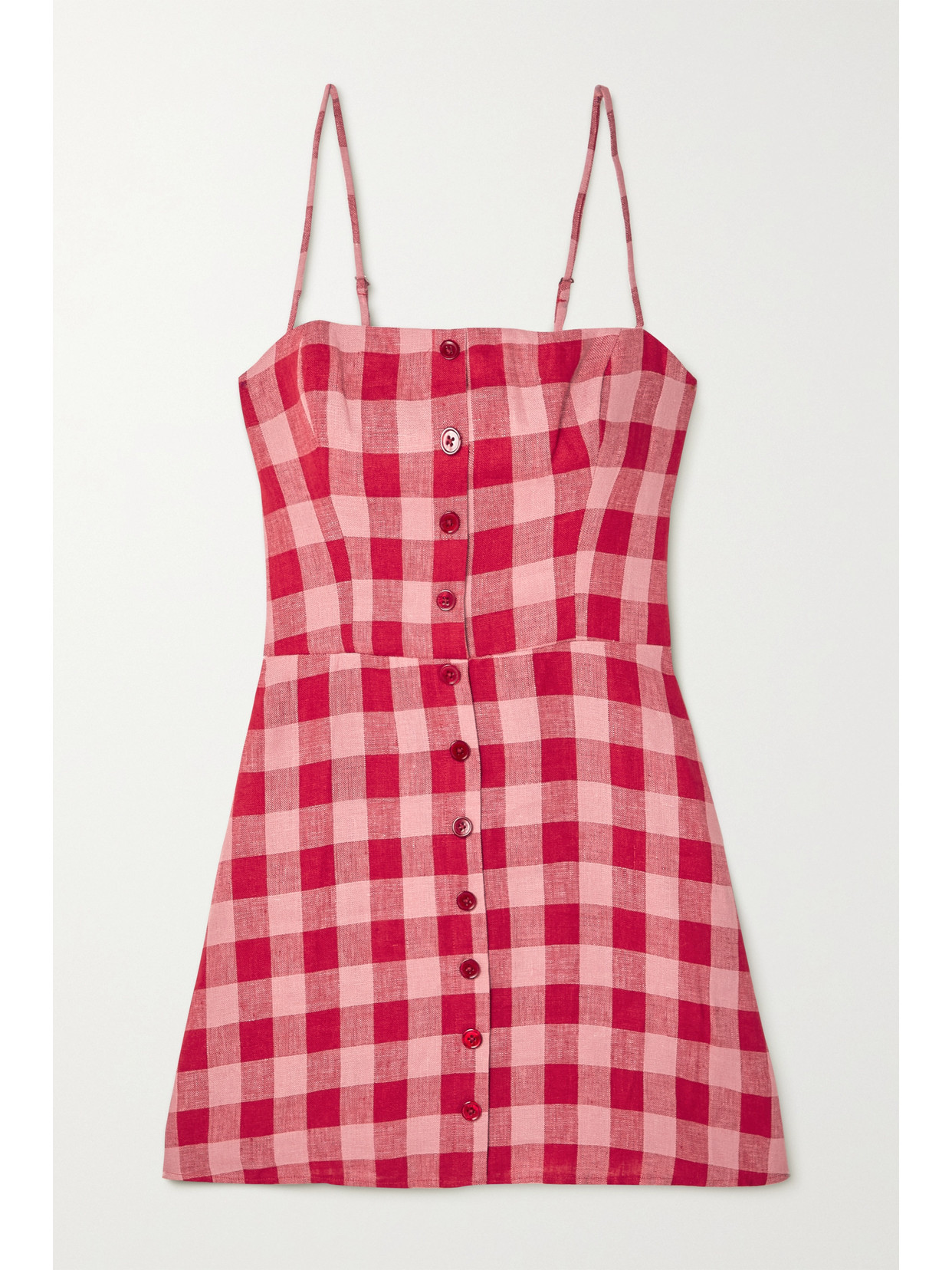 Reformation - Huckleberry Checked Linen Mini Dress - Pink