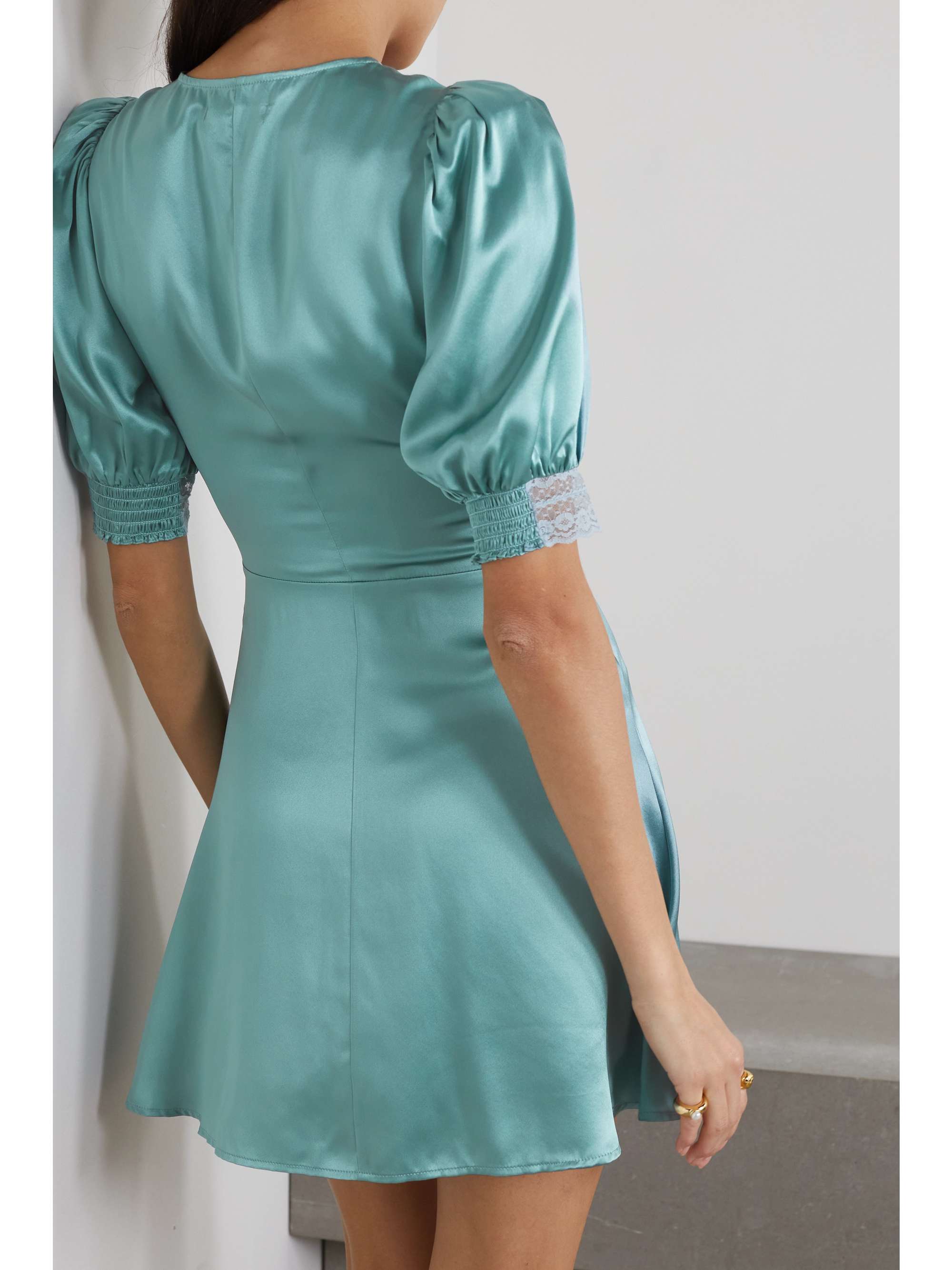 REFORMATION Brigitta lace-trimmed silk-charmeuse mini dress
