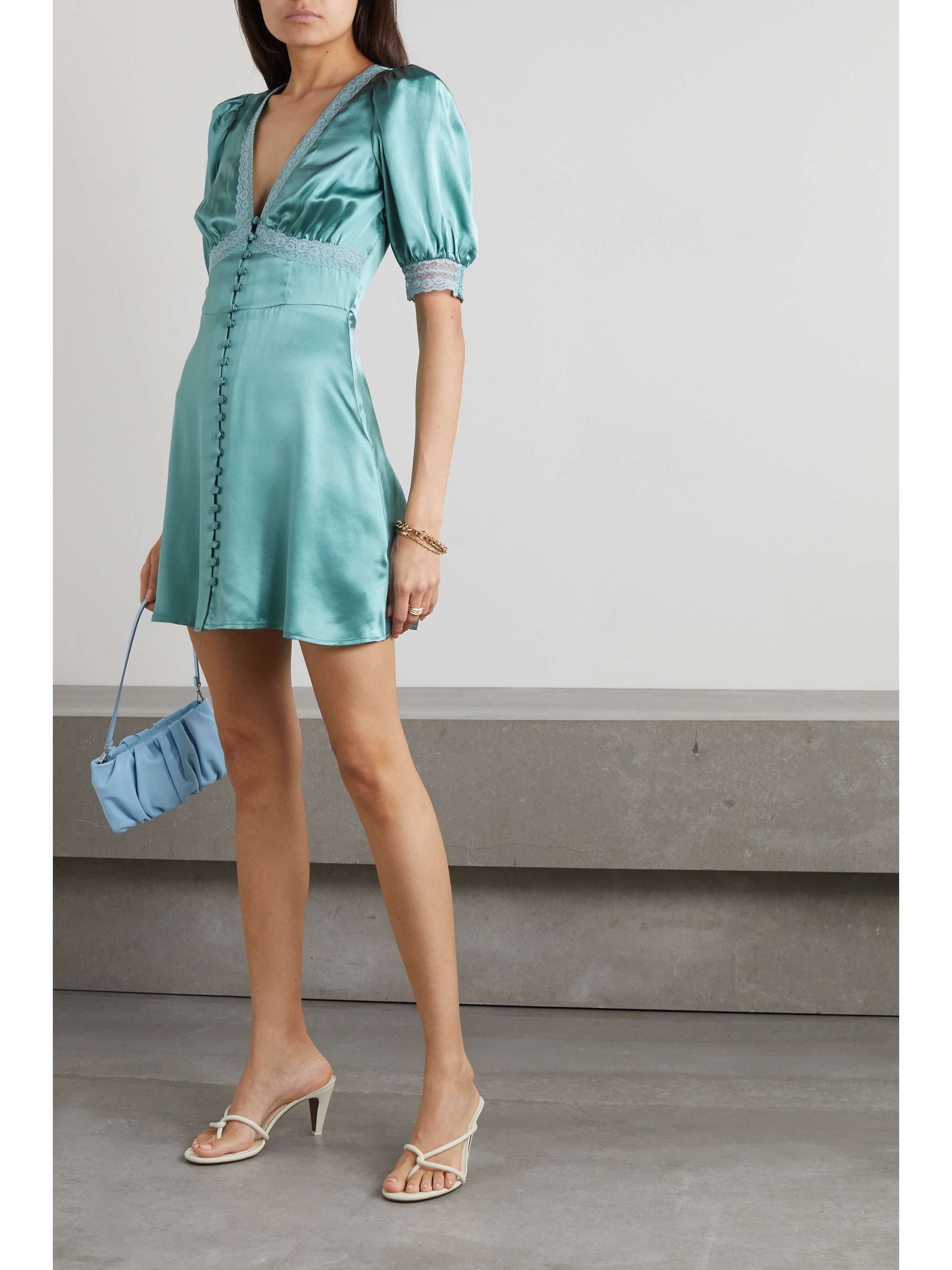 REFORMATION Brigitta lace-trimmed silk-charmeuse mini dress