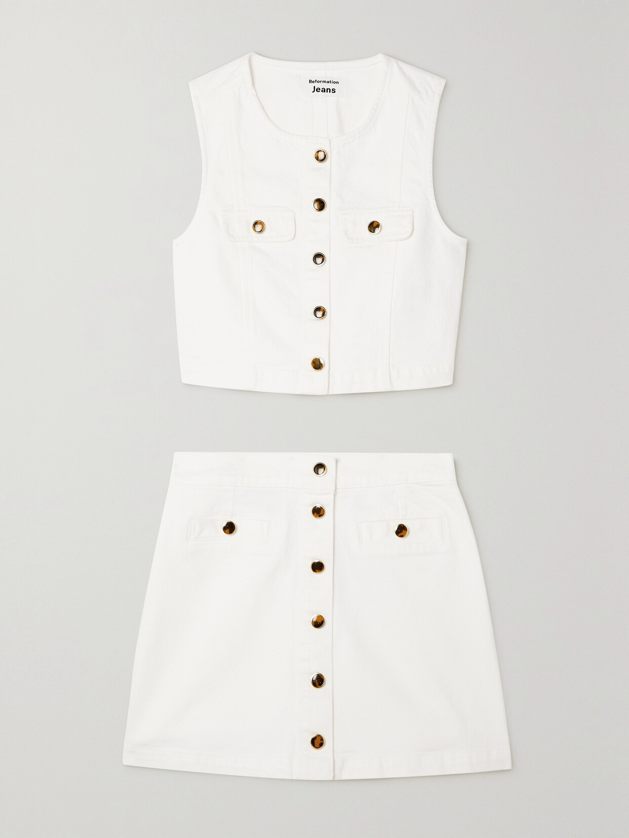 REFORMATION CHER DENIM VEST AND MINI SKIRT SET