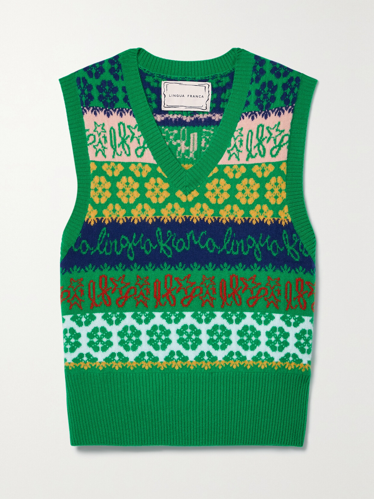 LINGUA FRANCA Cashmere-jacquard Vest - Green