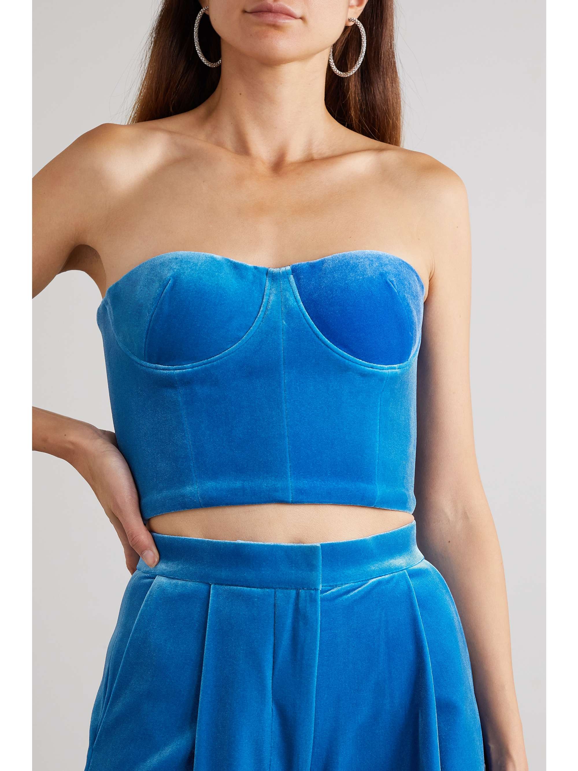 ALEX PERRY Bloom cropped strapless velvet bustier top