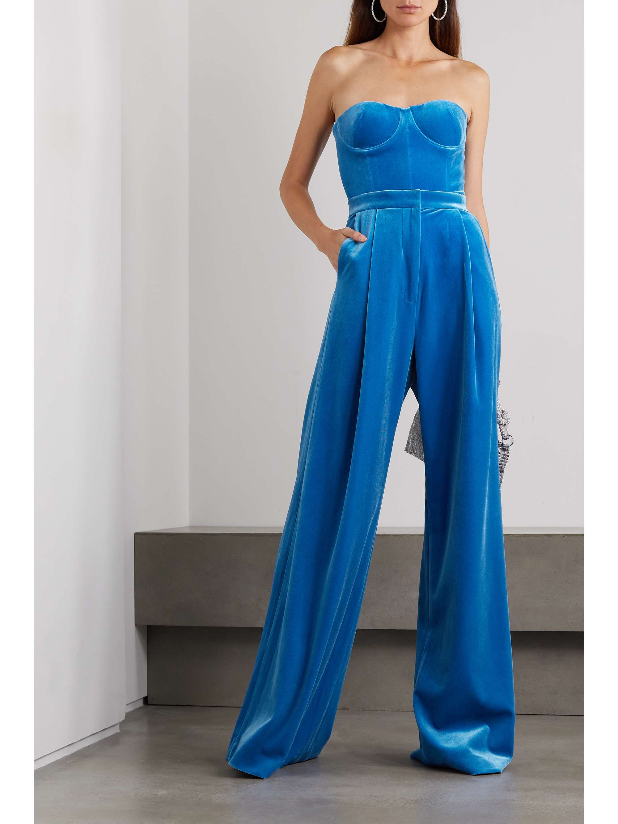ALEX PERRY Bloom cropped strapless velvet bustier top