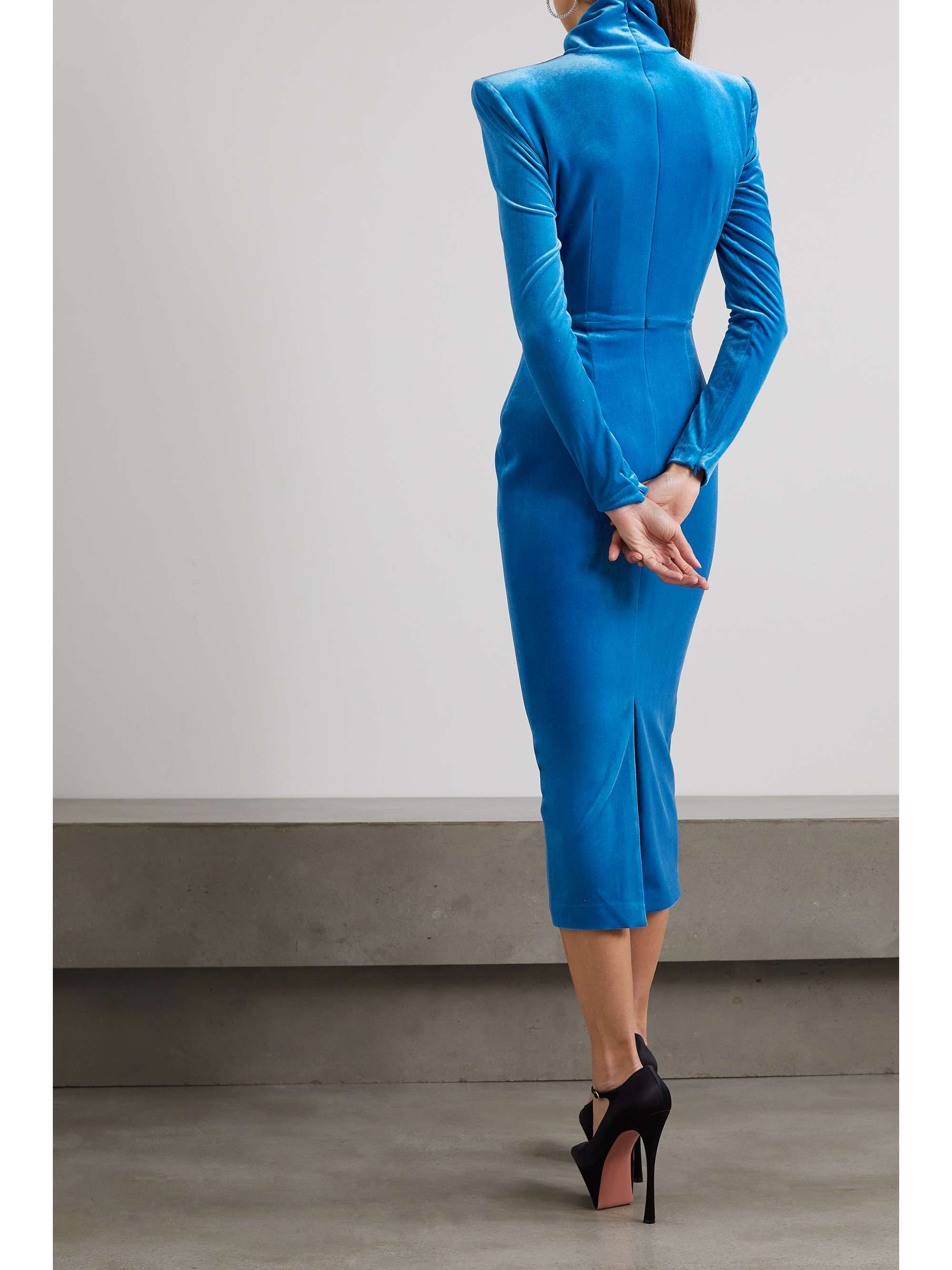 ALEX PERRY Preston twisted velvet turtleneck midi dress