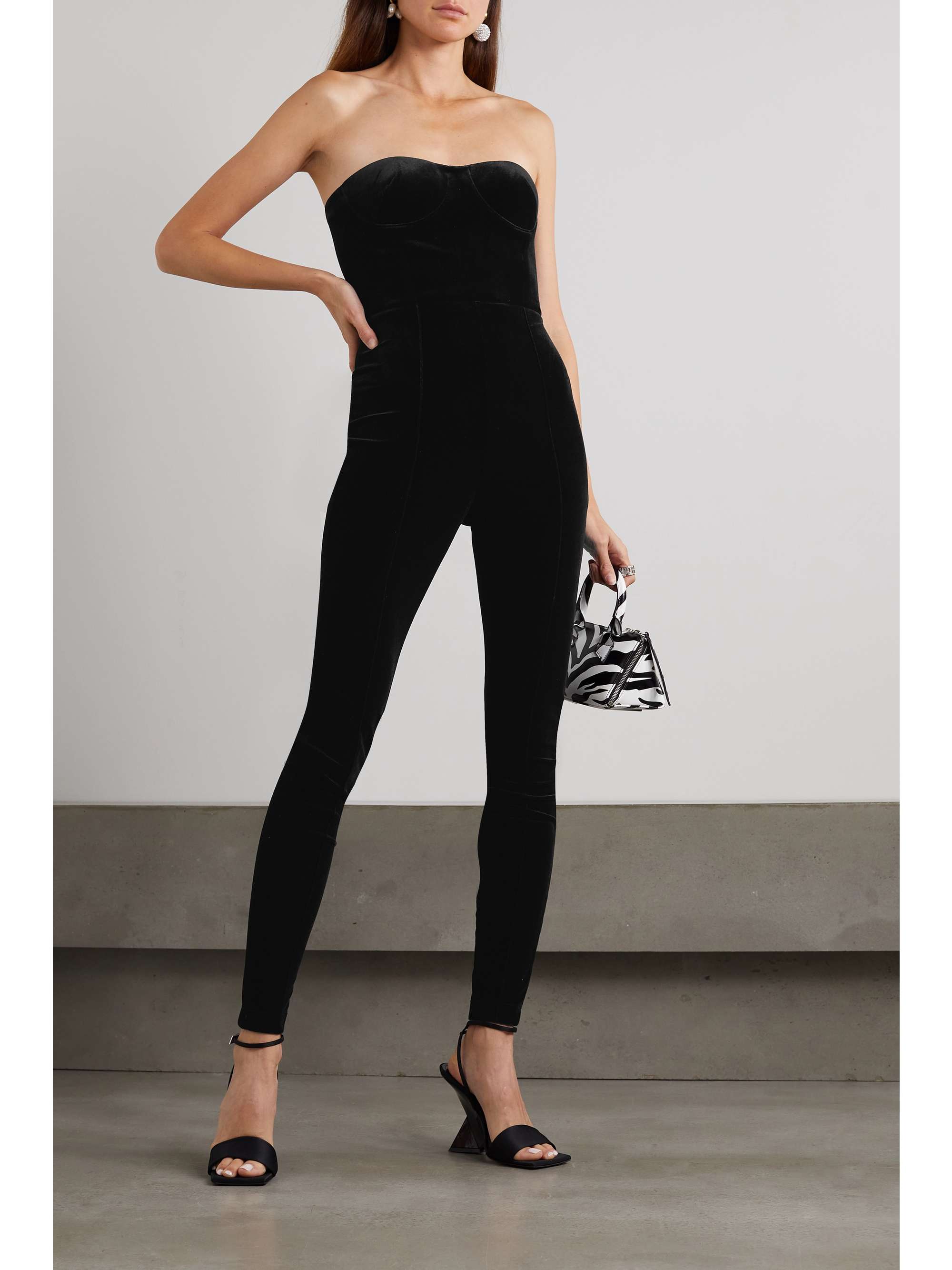 ALEX PERRY Beckham strapless velvet jumpsuit