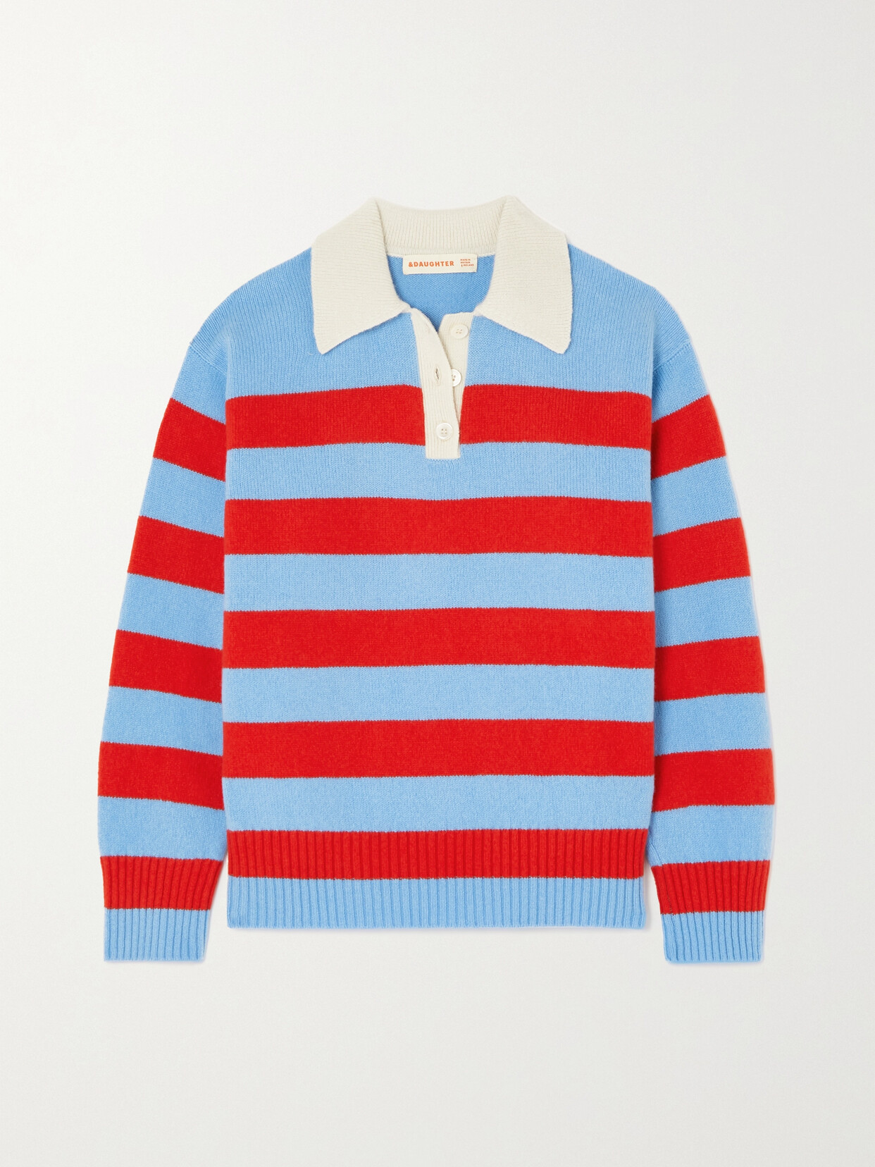 &Daughter - Edith Striped Wool Polo Sweater - Blue