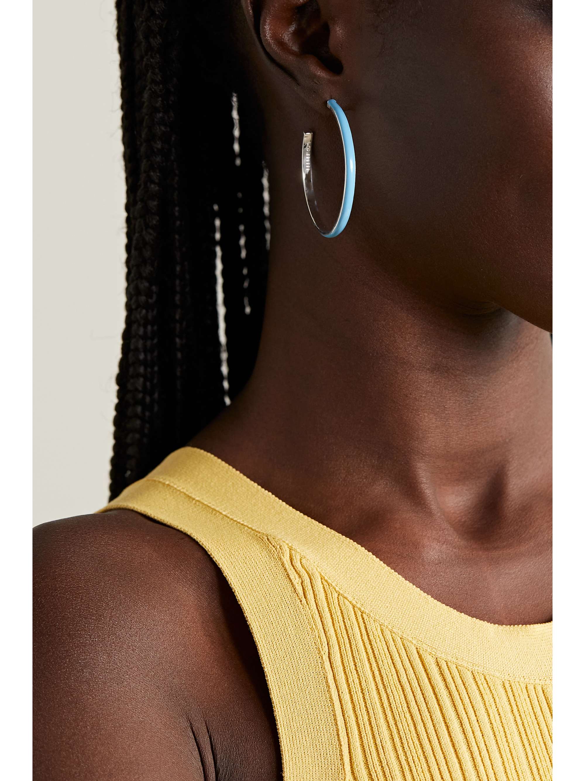FRY POWERS Large silver and enamel hoop earrings