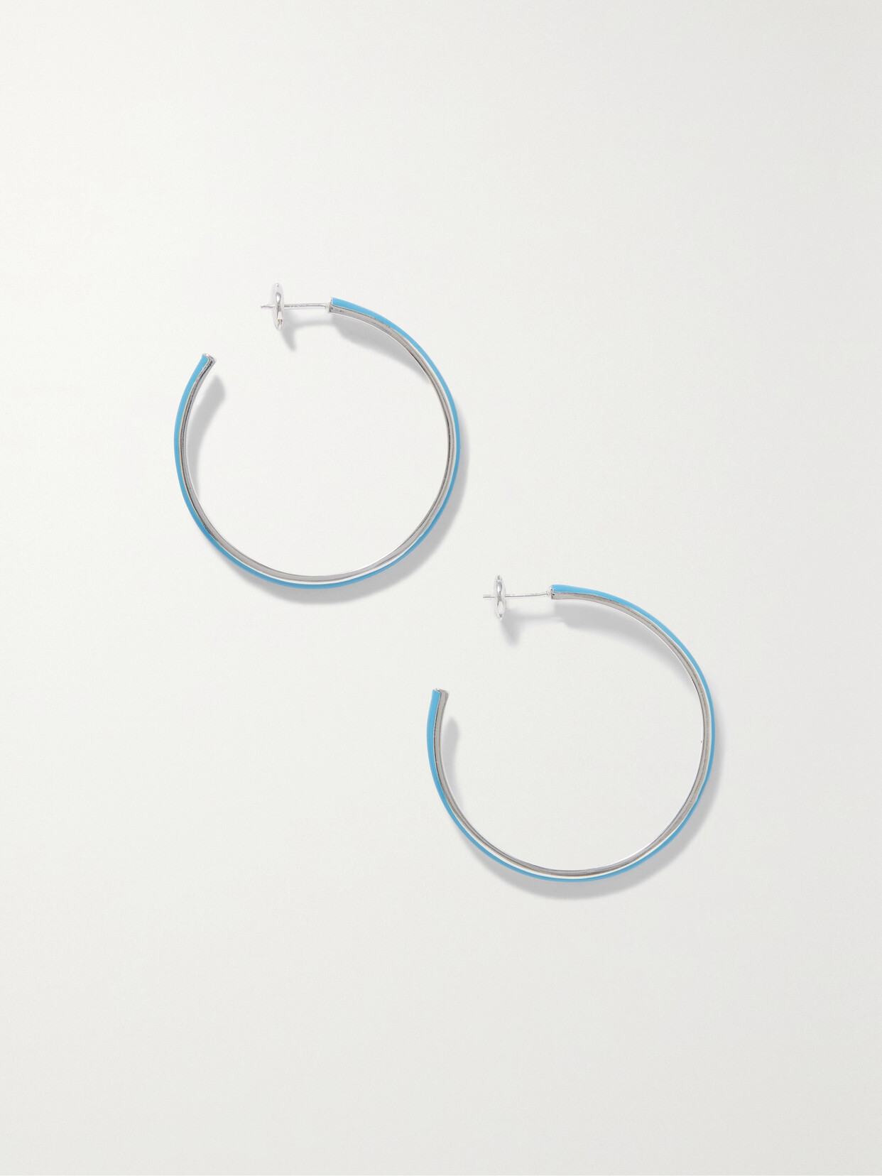 FRY POWERS - Large Silver And Enamel Hoop Earrings - Light blue