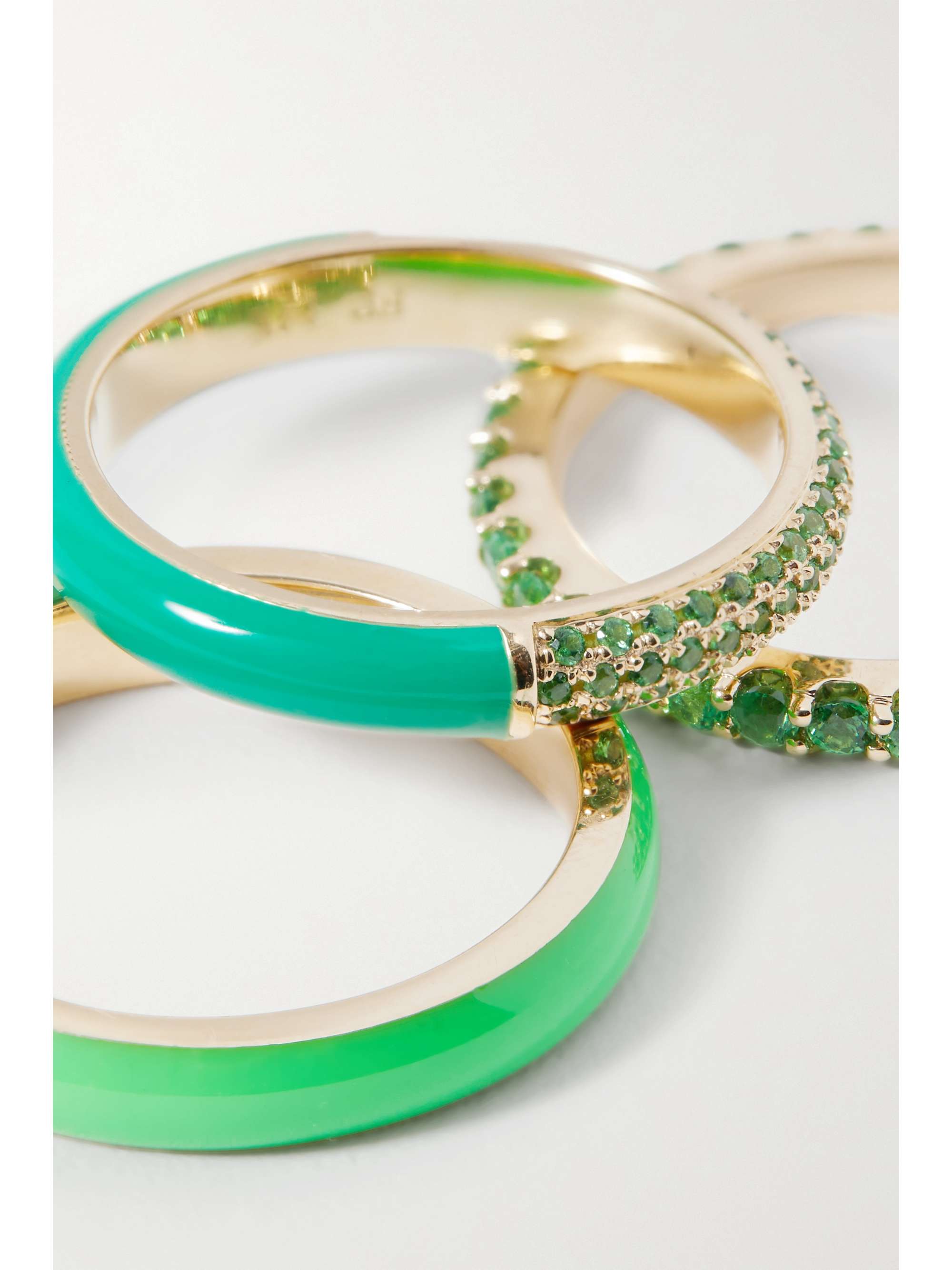 FRY POWERS Set aus drei Ringen aus 14 Karat Gold mit Emaille und Tsavoriten