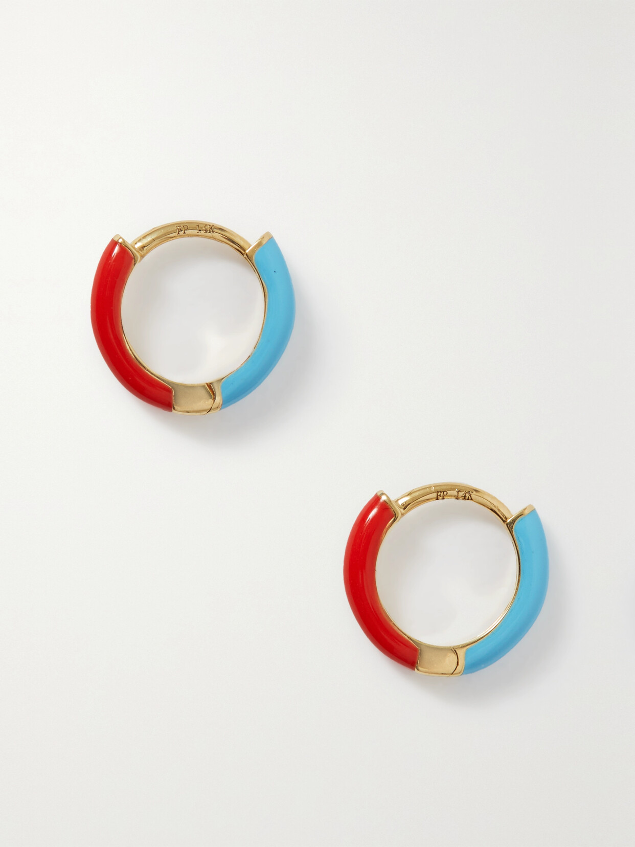 Fry Powers 14-karat Gold And Two-tone Enamel Hoop Earrings In Red