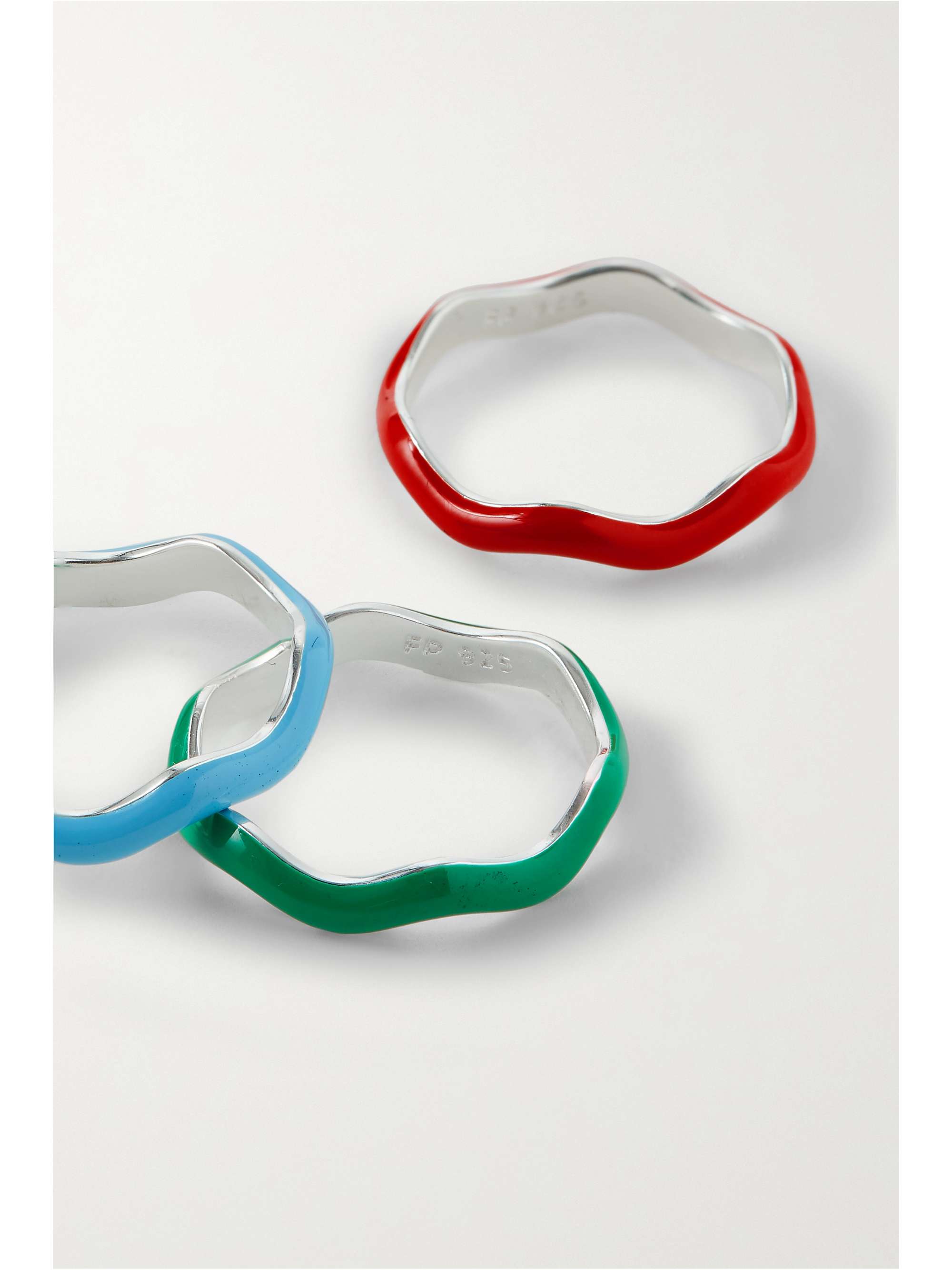 FRY POWERS Ric Rac set of four sterling silver and enamel rings