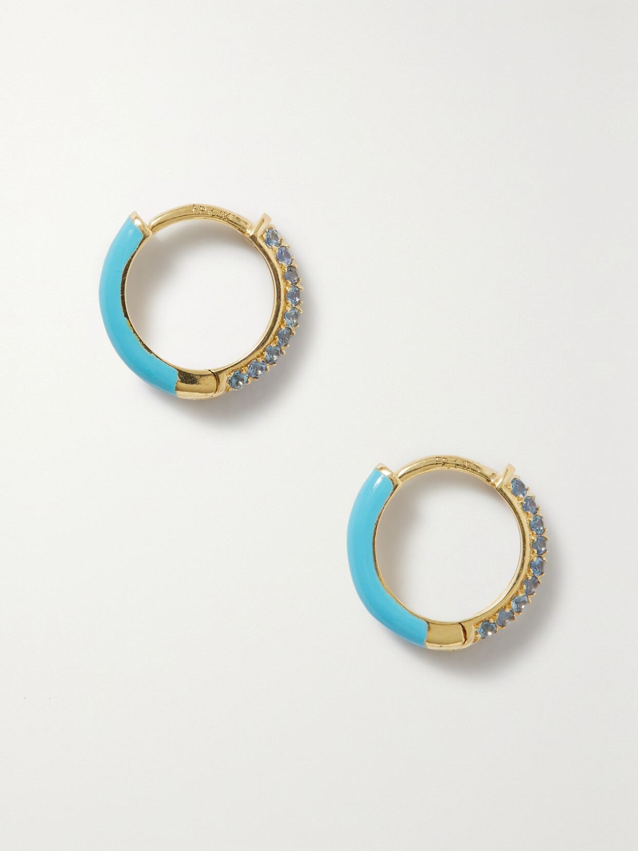 Fry Powers Sparkle Huggies 14-karat Gold, Aquamarine And Enamel Hoop Earrings In Blue