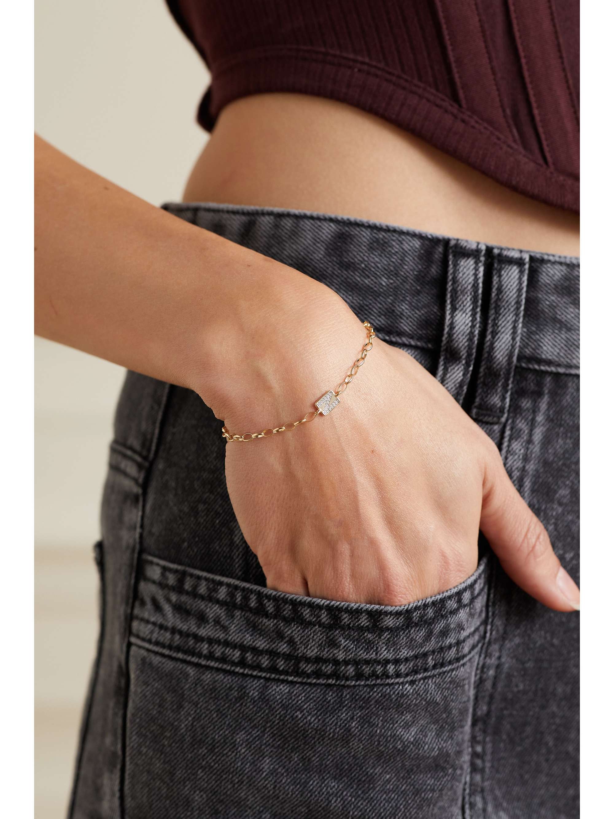 STONE AND STRAND Spell It Out 14-karat gold diamond bracelet