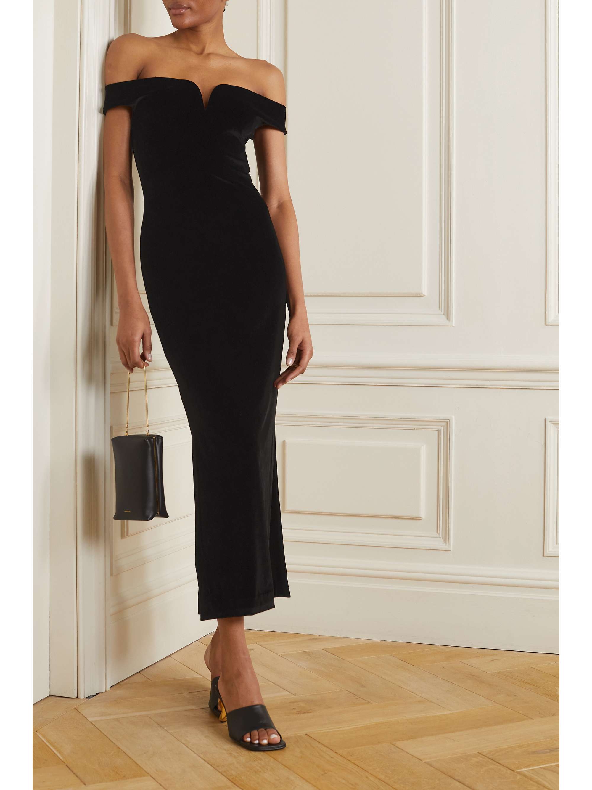 NANUSHKA Lucy off-the-shoulder stretch-velvet midi dress | NET-A-PORTER