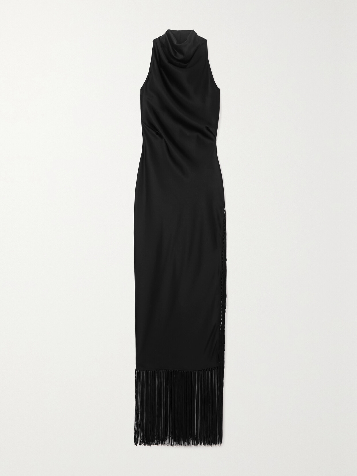 NANUSHKA DIA DRAPED FRINGED SATIN MAXI DRESS