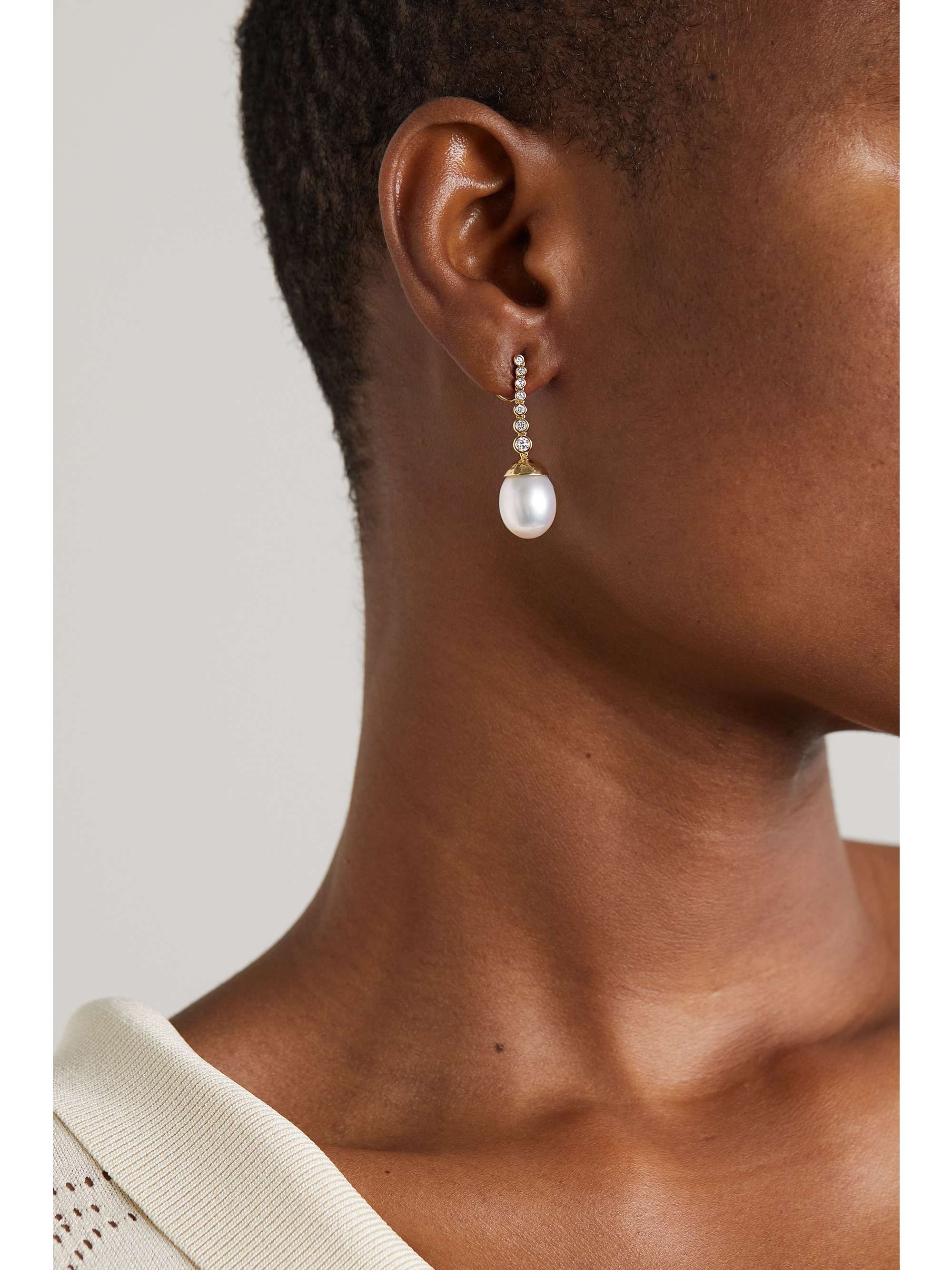 OCTAVIA ELIZABETH 18-karat gold, pearl and diamond earrings