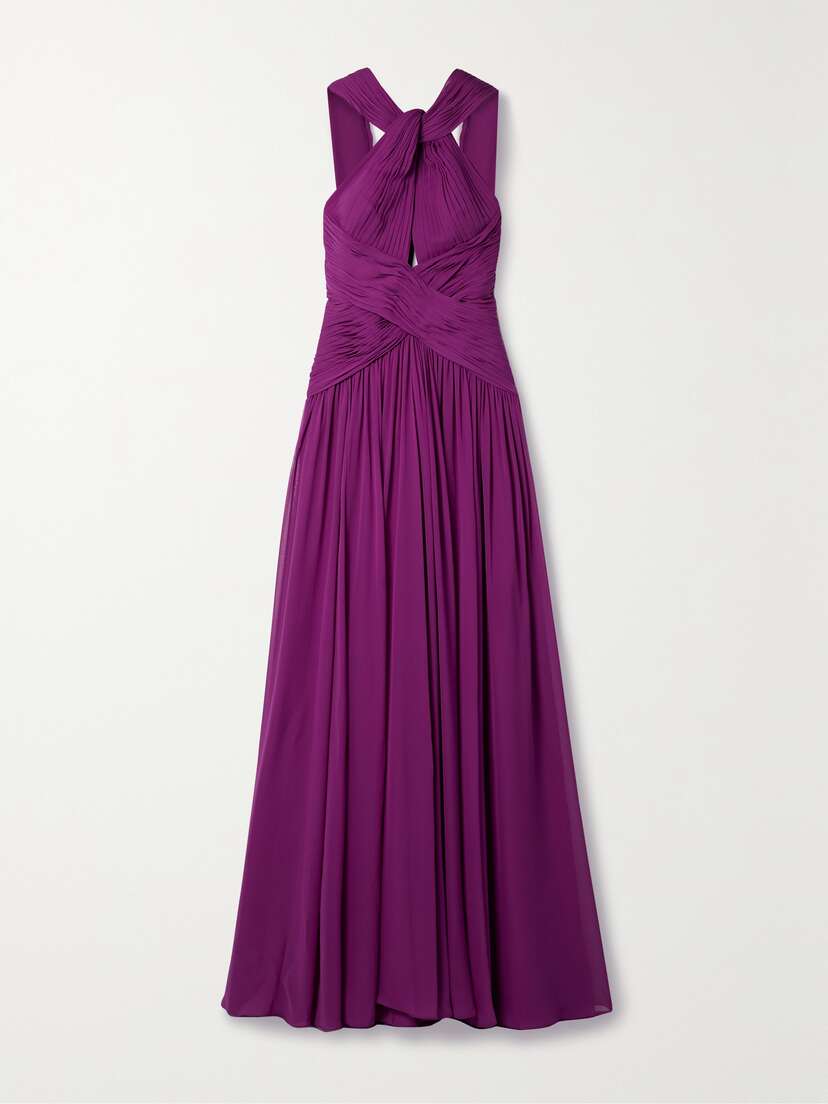 Elie Saab Cape-effect Cutout Pleated Silk-chiffon Halterneck Gown
