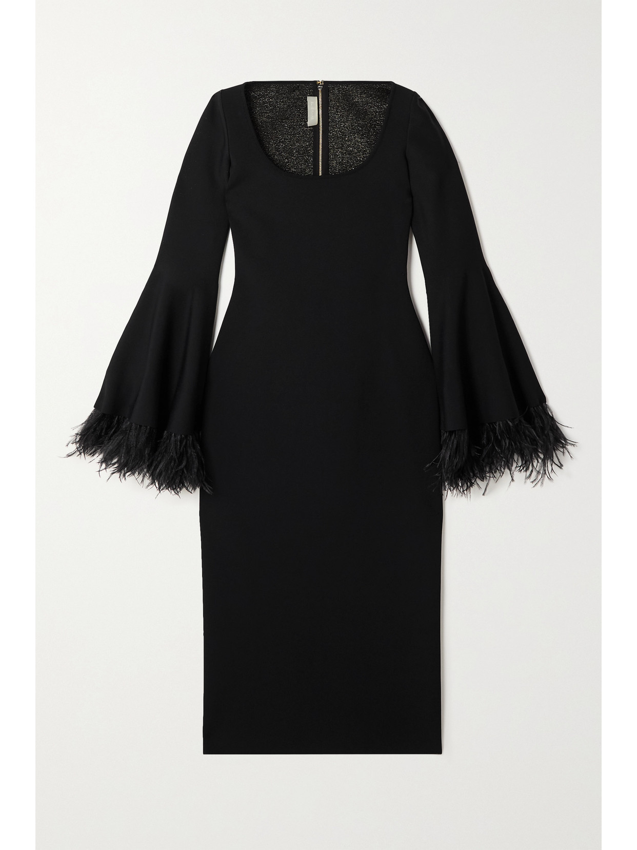 Elie Saab - Feather-embellished Crepe Midi Dress - Black