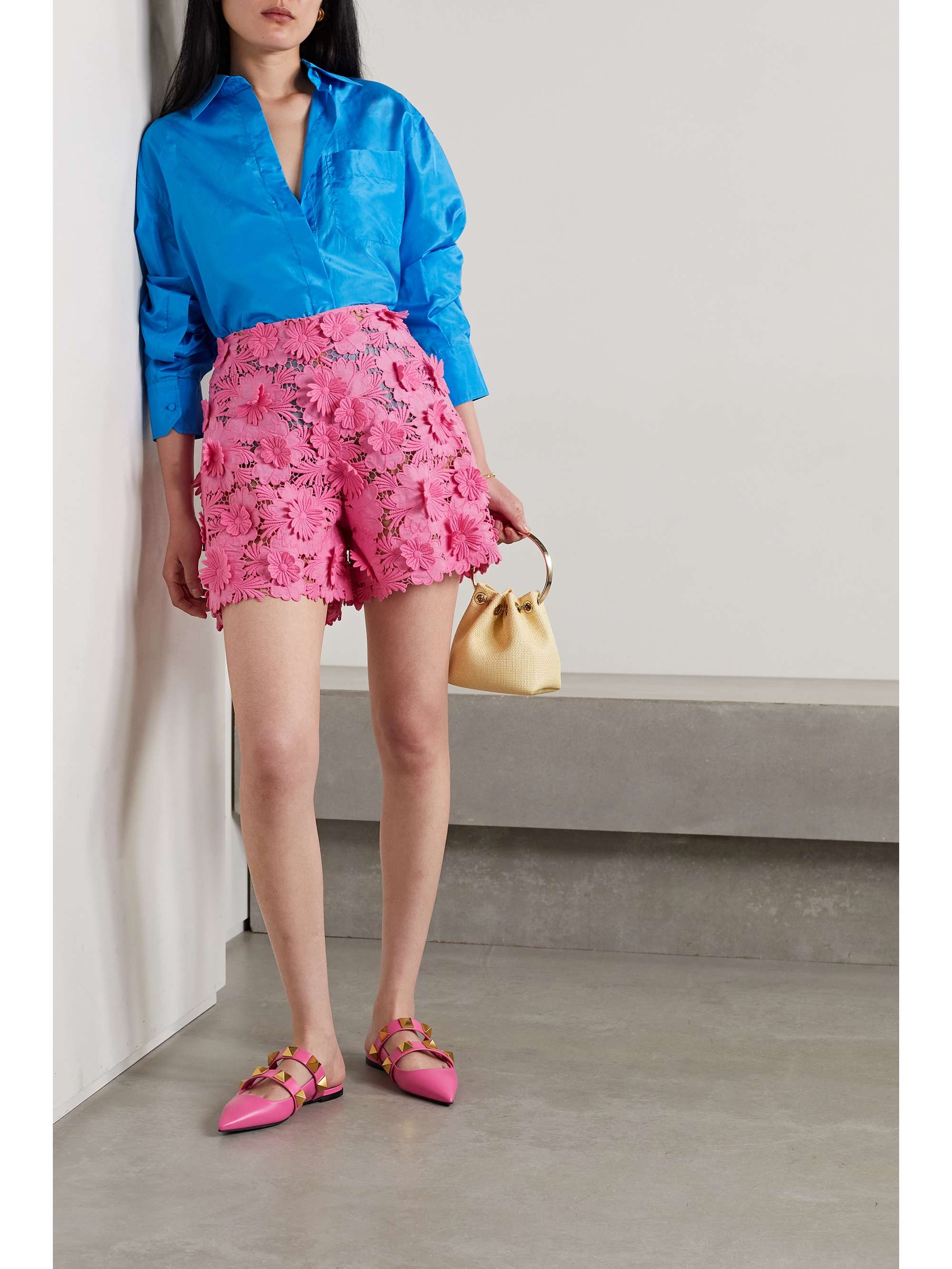 OSCAR DE LA RENTA Cotton guipure lace shorts