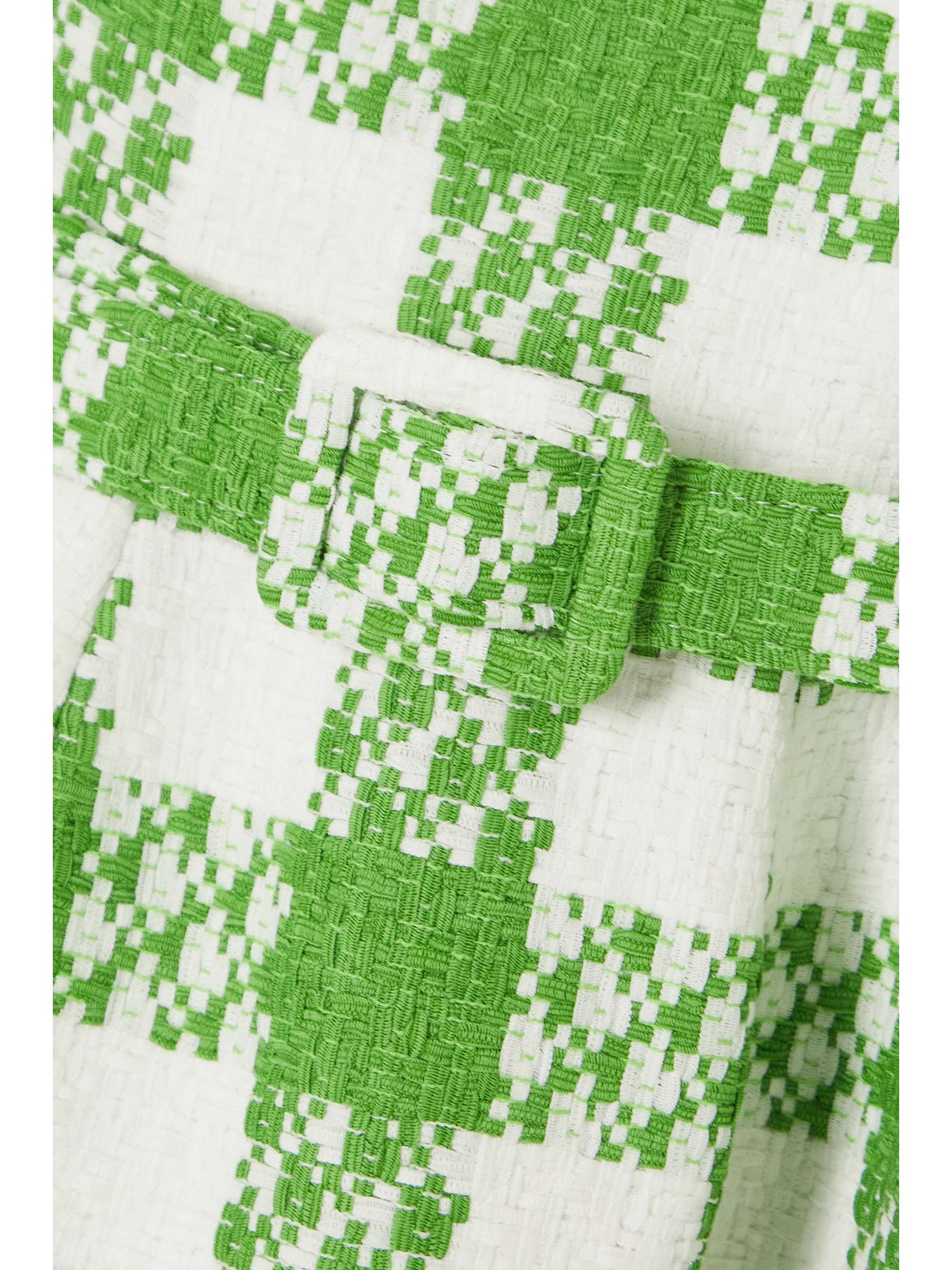 OSCAR DE LA RENTA Belted fringed checked cotton-blend tweed mini dress