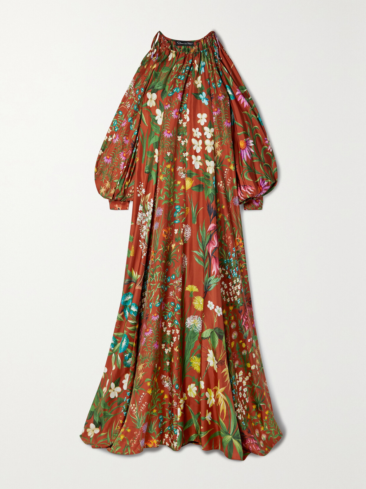 Oscar de la Renta - Cold-shoulder Floral-print Silk-twill Maxi Dress - Brown 22 Awaiting product image