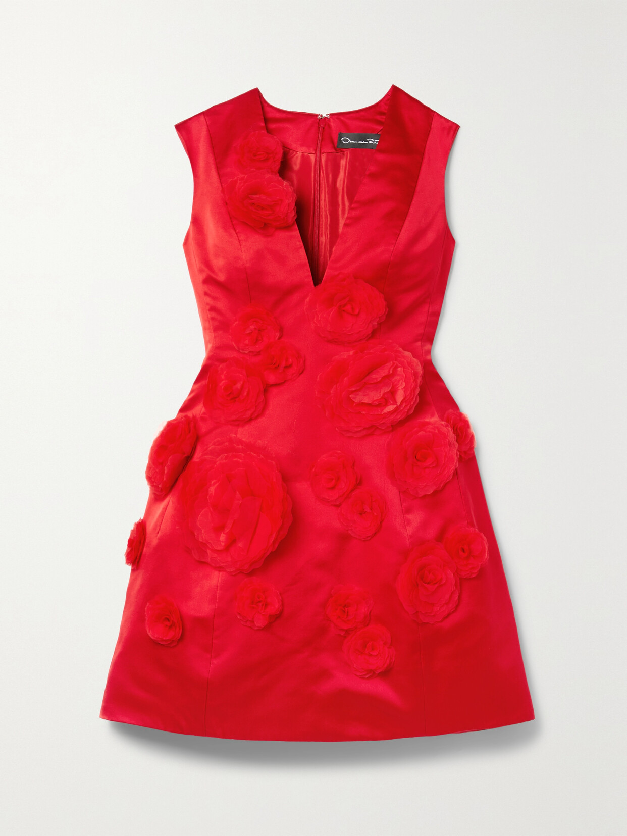 Oscar de la Renta - Appliquéd Duchesse Silk-satin Mini Dress - Red