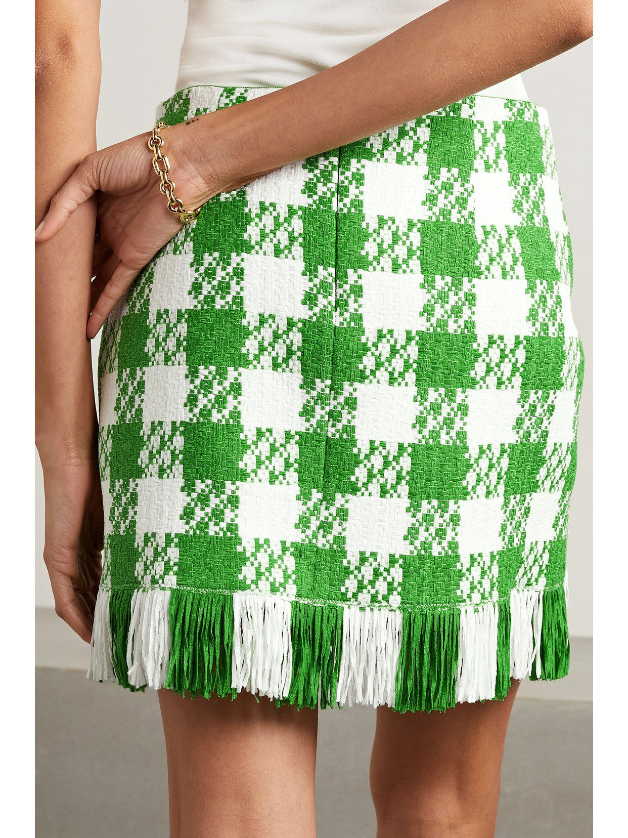 Fringed Checked Cotton-Blend Tweed Mini