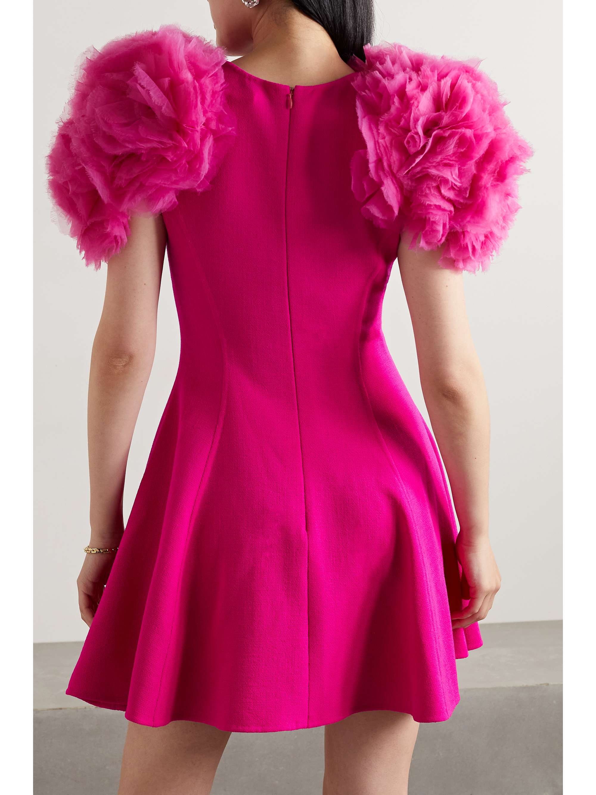 OSCAR DE LA RENTA Chiffon-trimmed wool-blend mini dress