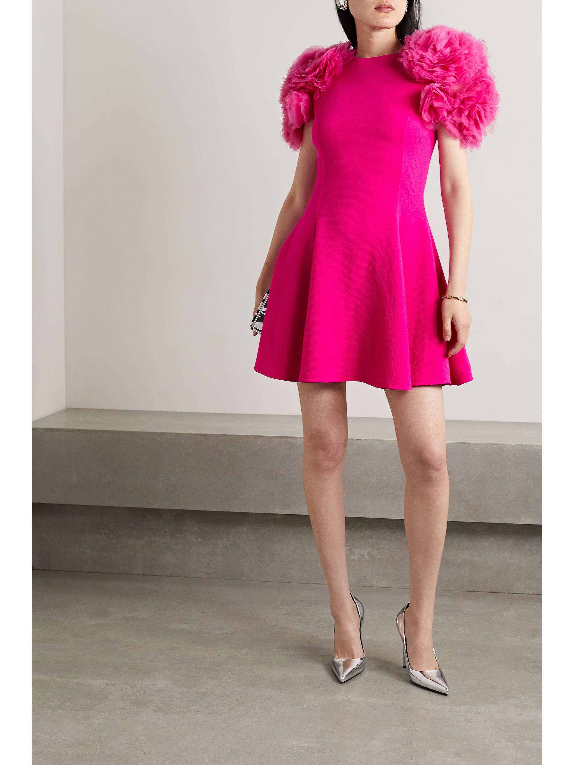 OSCAR DE LA RENTA Chiffon-trimmed wool-blend mini dress