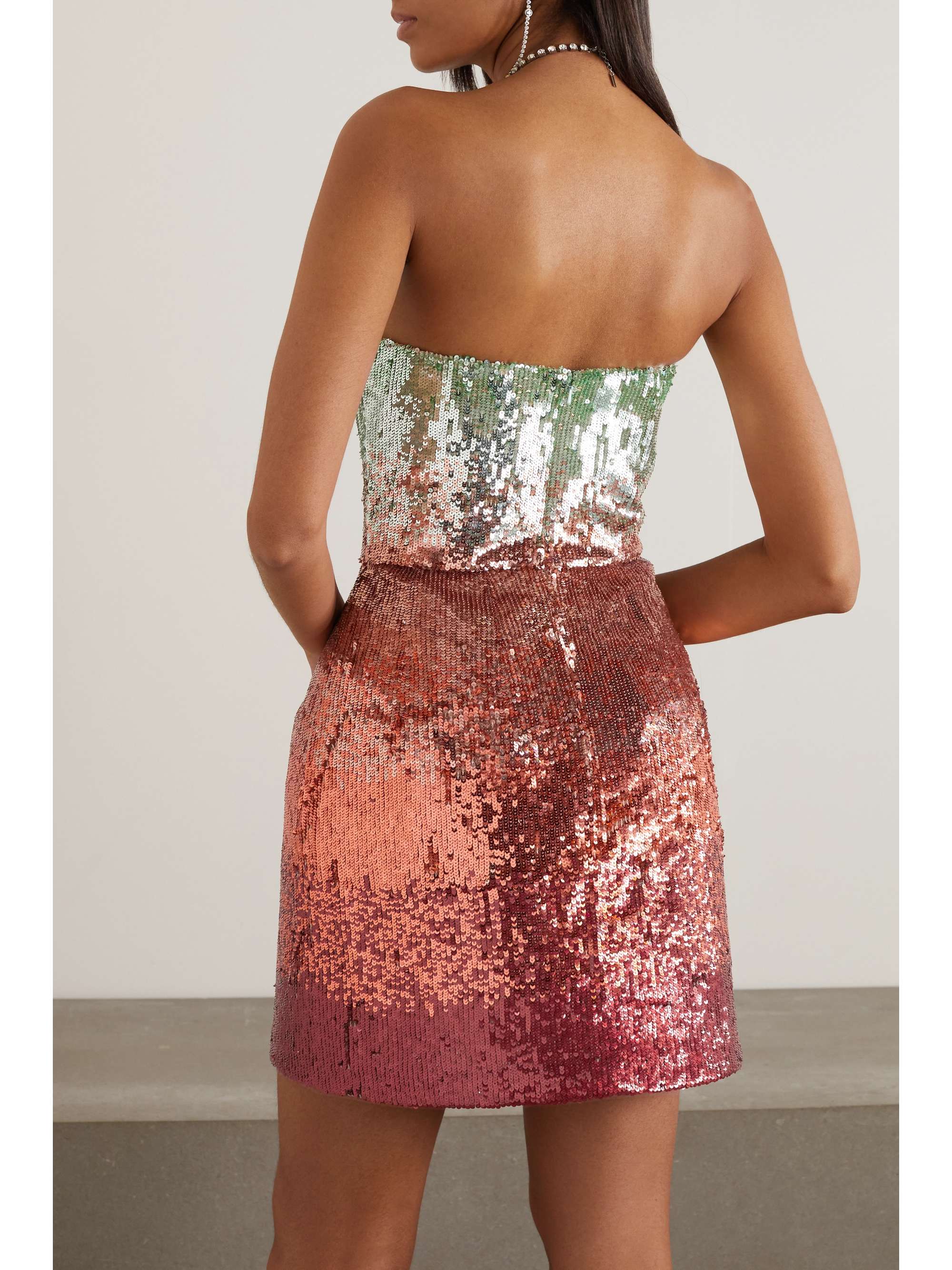 OSCAR DE LA RENTA Strapless ombré sequined mini dress